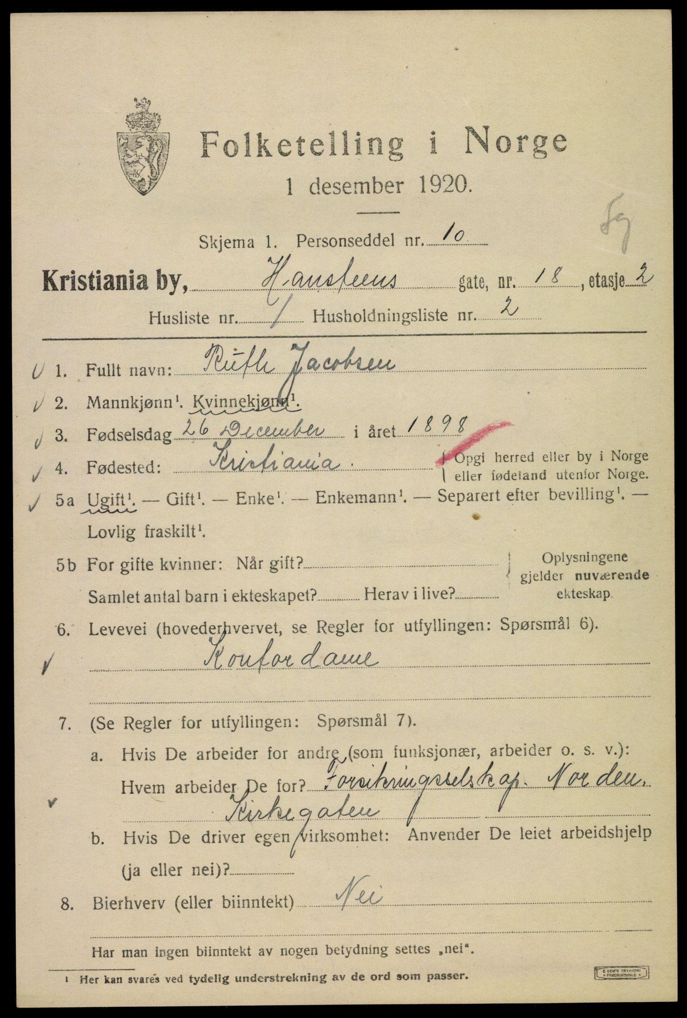 SAO, 1920 census for Kristiania, 1920, p. 270885