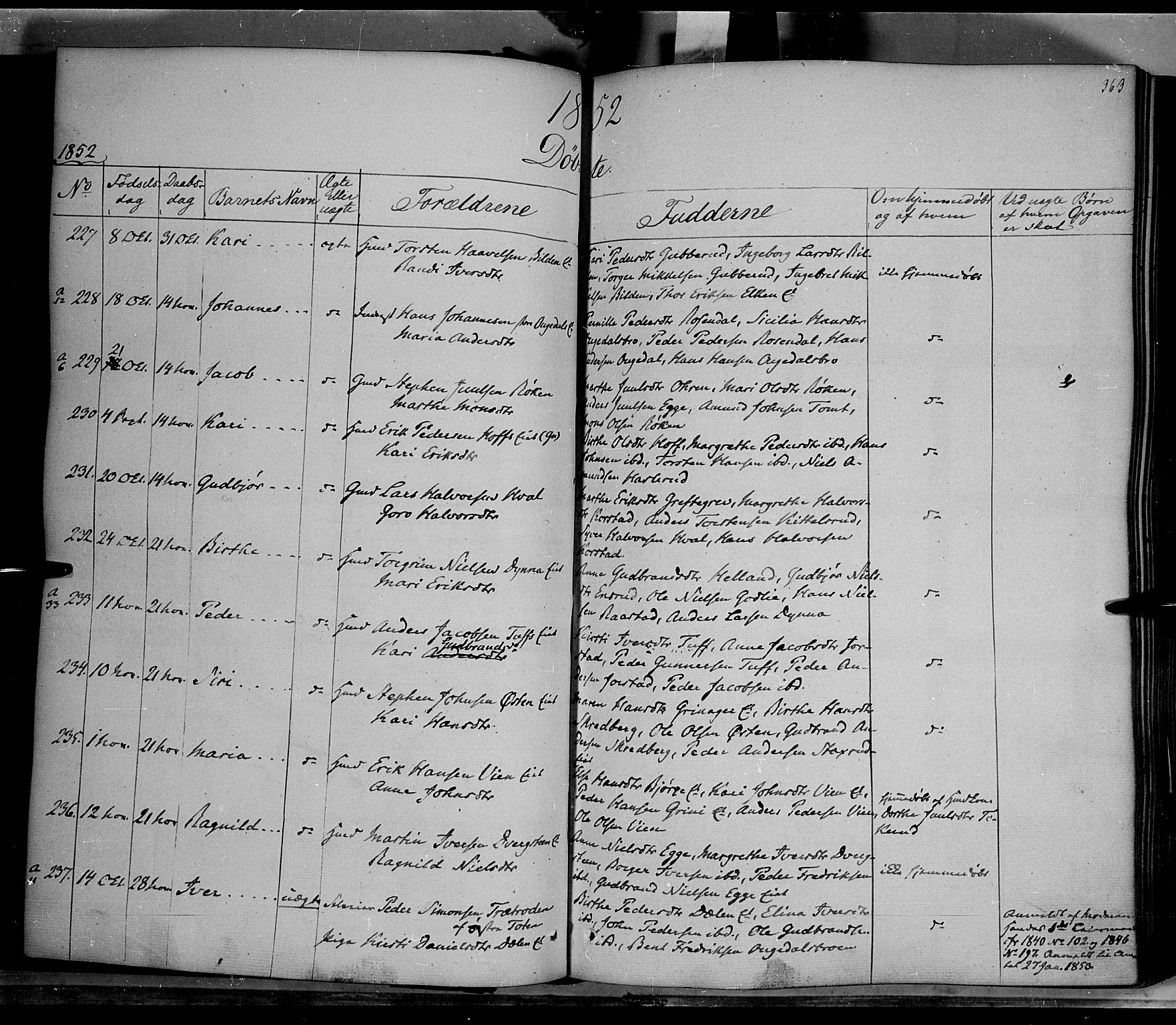 Gran prestekontor, AV/SAH-PREST-112/H/Ha/Haa/L0011: Parish register (official) no. 11, 1842-1856, p. 362-363