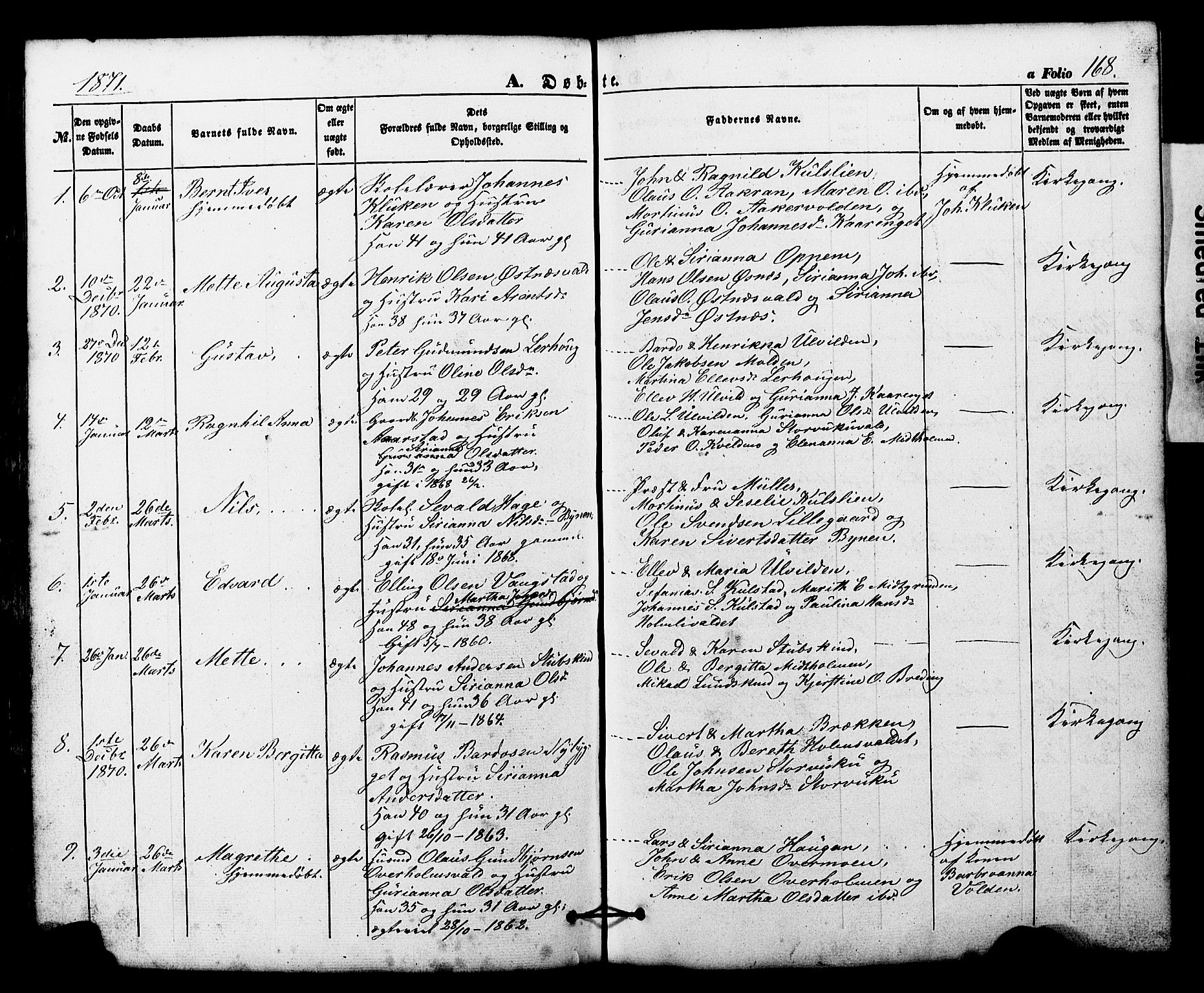 Ministerialprotokoller, klokkerbøker og fødselsregistre - Nord-Trøndelag, SAT/A-1458/724/L0268: Parish register (copy) no. 724C04, 1846-1878, p. 168