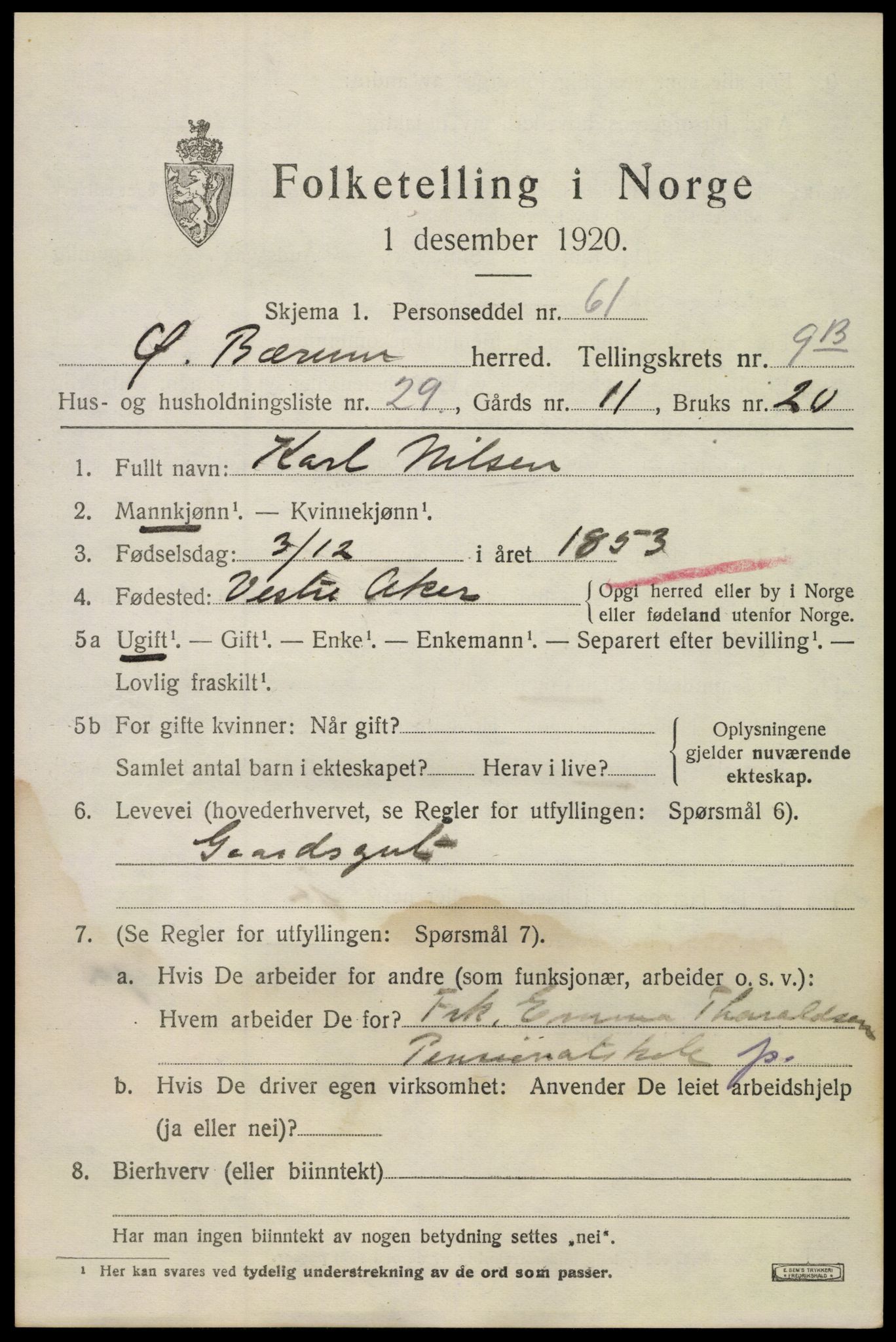 SAO, 1920 census for Bærum, 1920, p. 21020