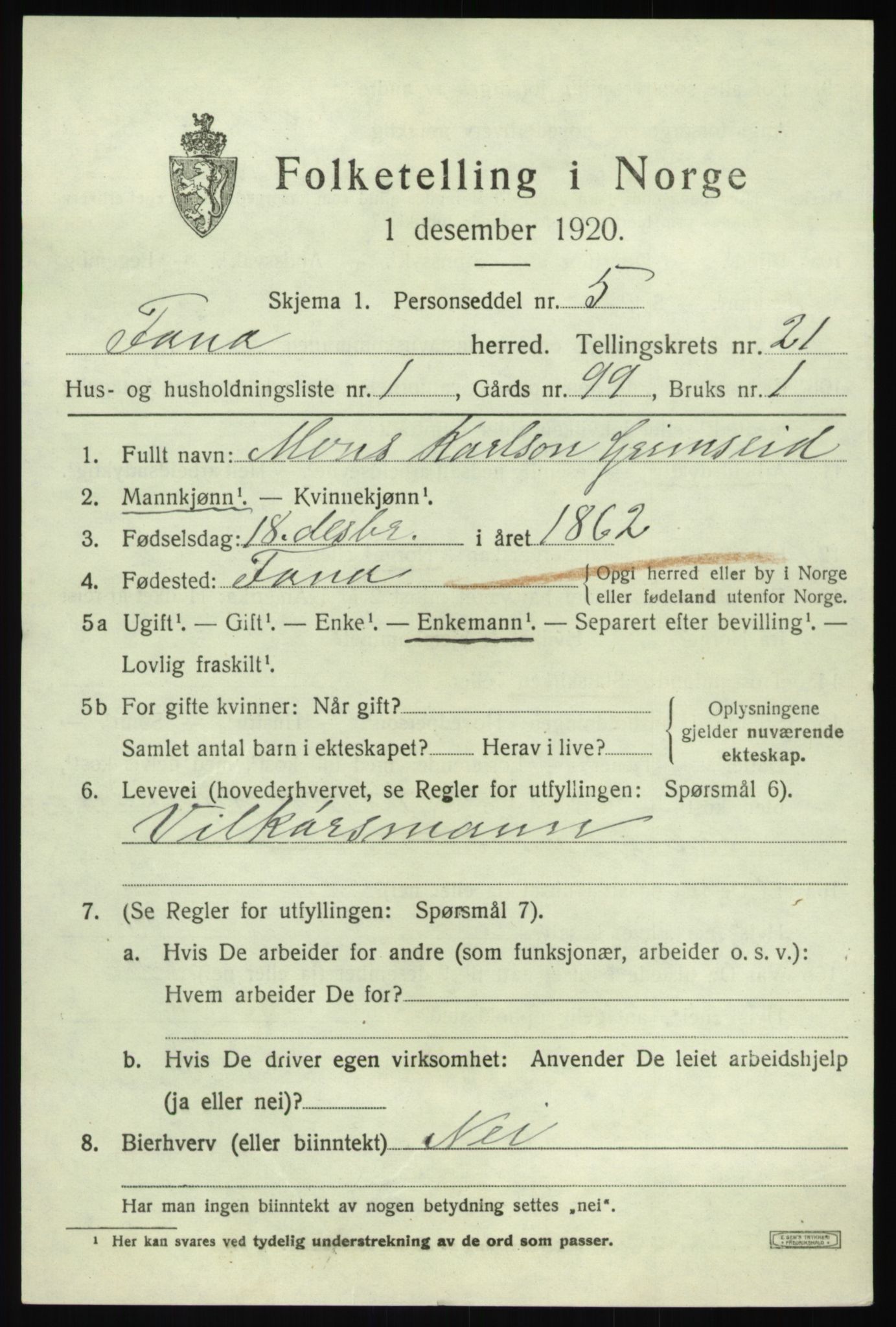 SAB, 1920 census for Fana, 1920, p. 24723