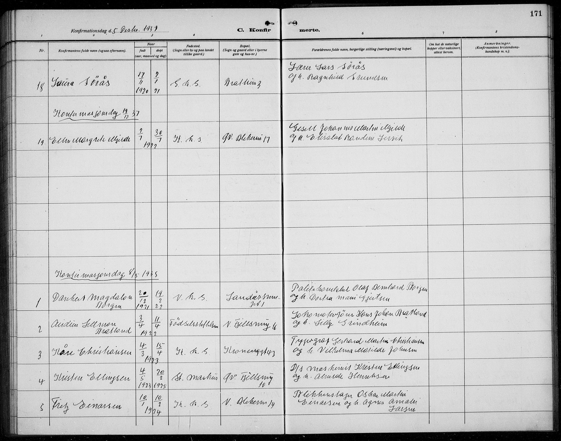 Korskirken sokneprestembete, AV/SAB-A-76101/H/Hab: Parish register (copy) no. C 6, 1918-1941, p. 171