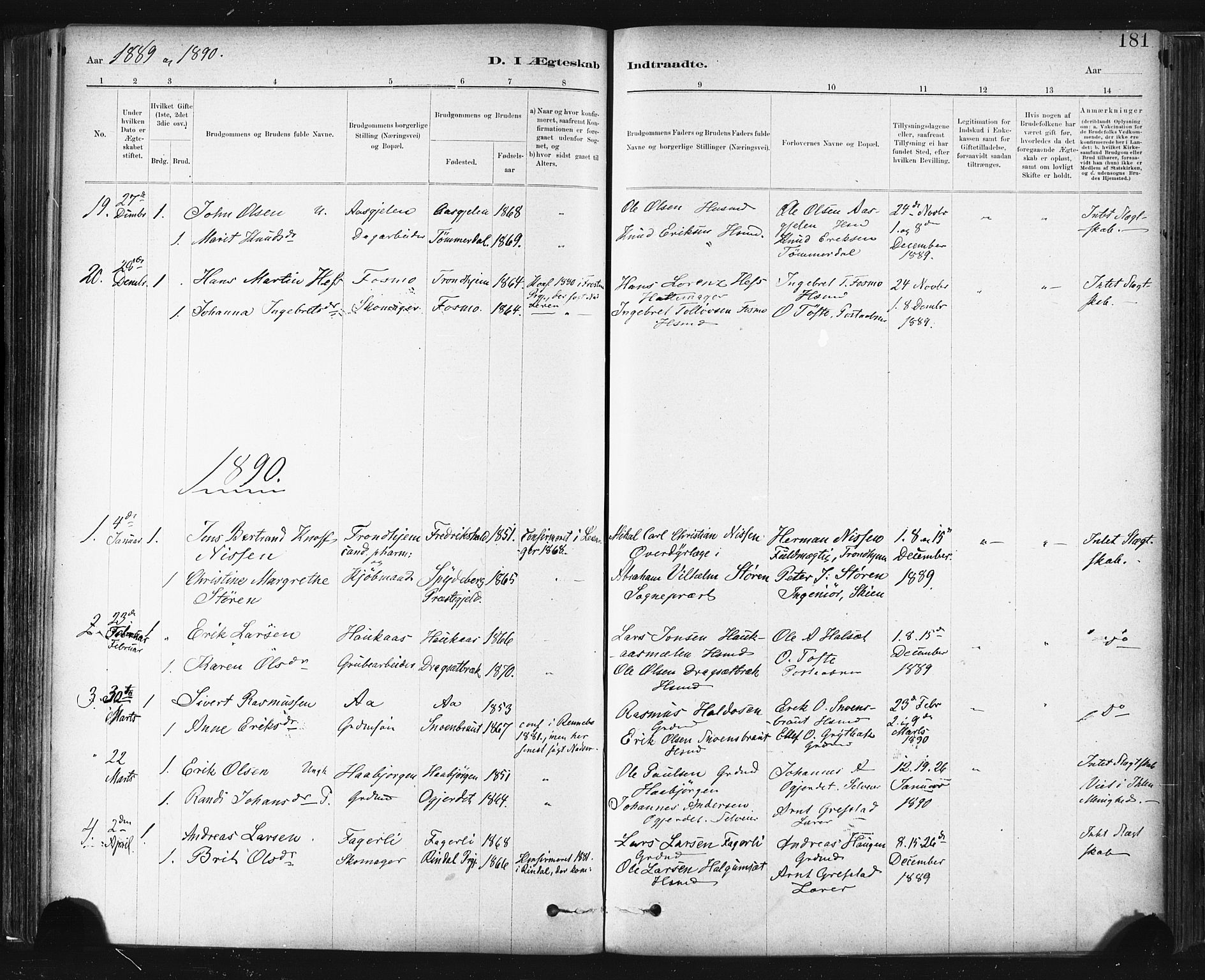 Ministerialprotokoller, klokkerbøker og fødselsregistre - Sør-Trøndelag, SAT/A-1456/672/L0857: Parish register (official) no. 672A09, 1882-1893, p. 181