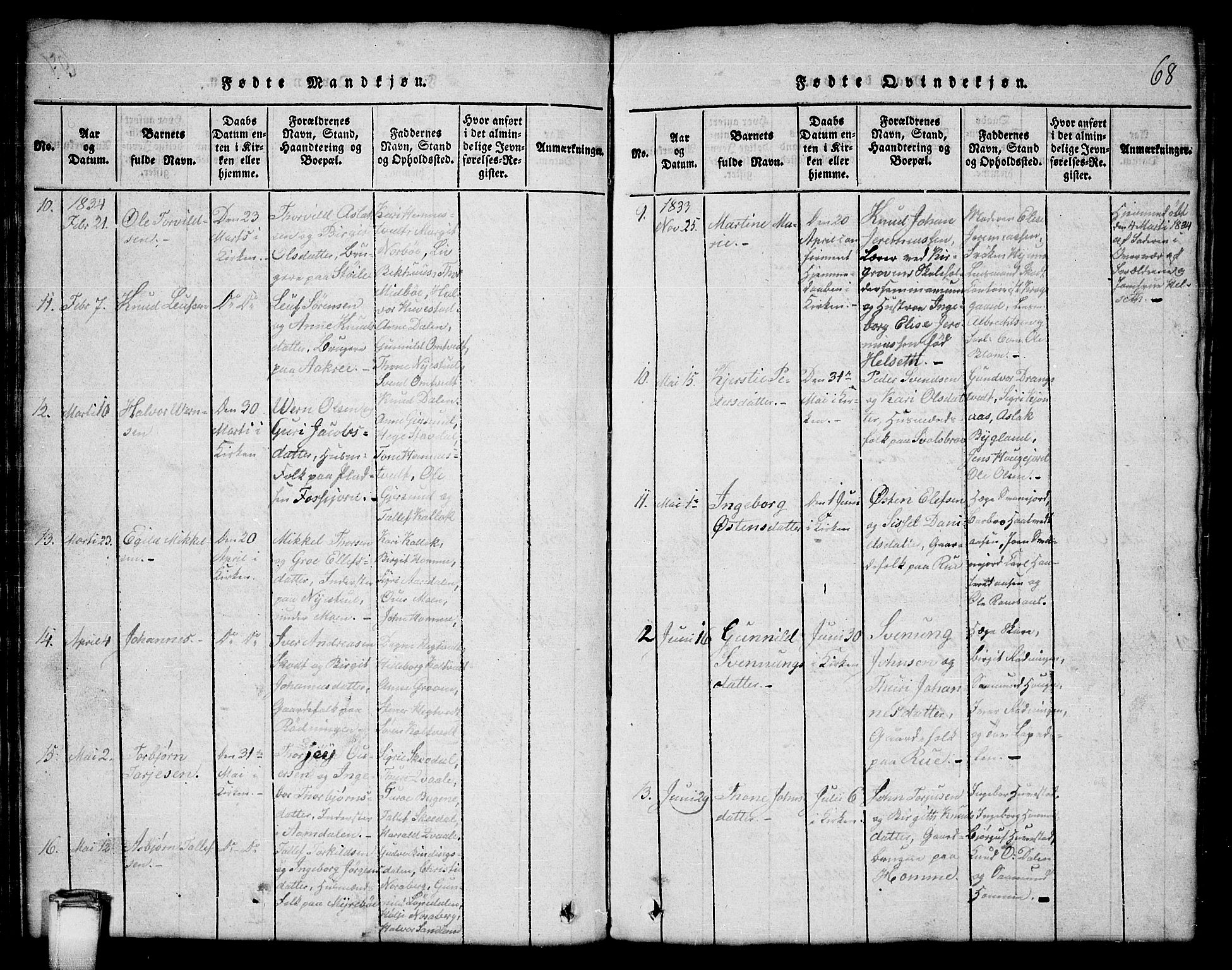 Kviteseid kirkebøker, SAKO/A-276/G/Gb/L0001: Parish register (copy) no. II 1, 1815-1842, p. 68
