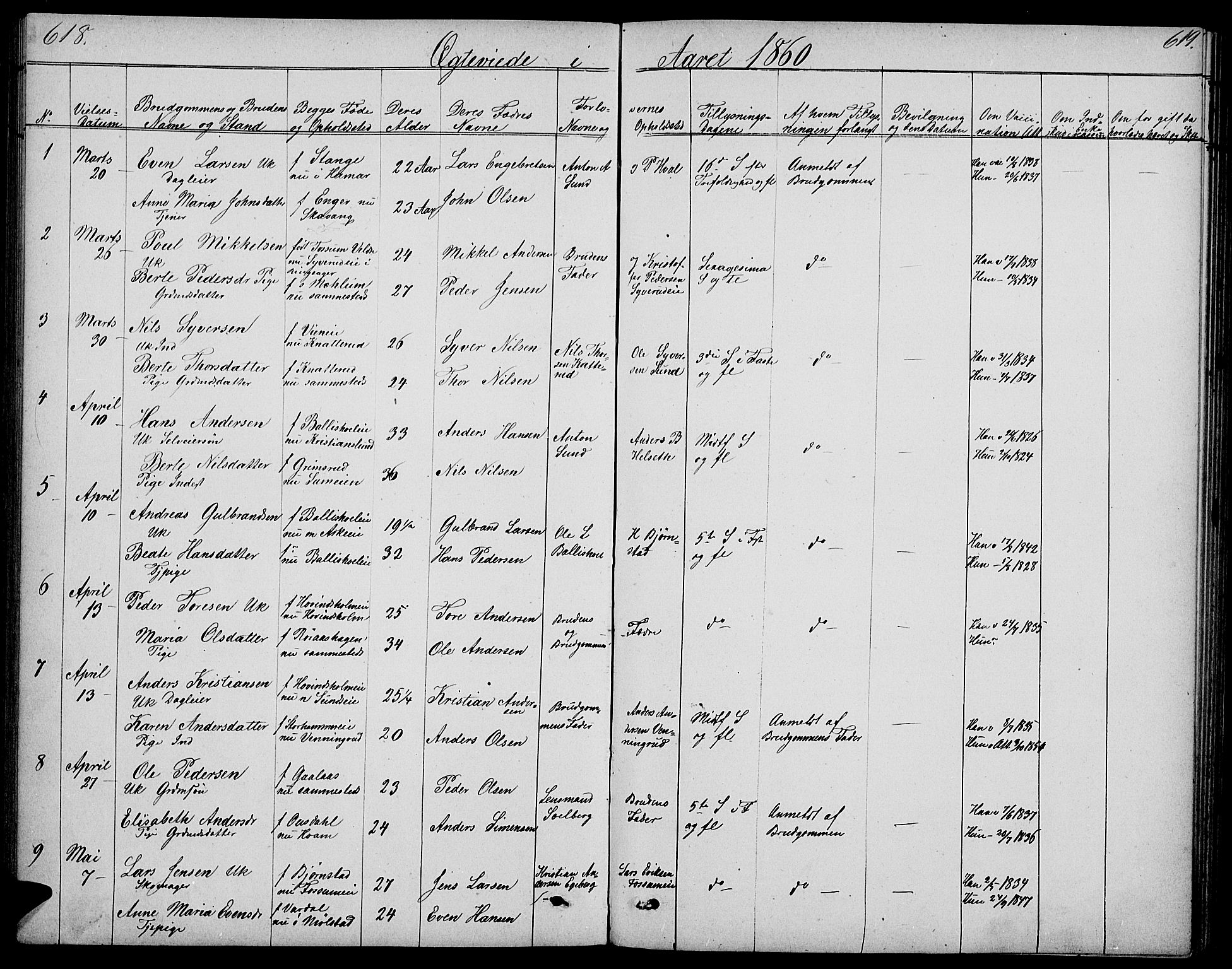 Nes prestekontor, Hedmark, SAH/PREST-020/L/La/L0005: Parish register (copy) no. 5, 1852-1889, p. 618-619