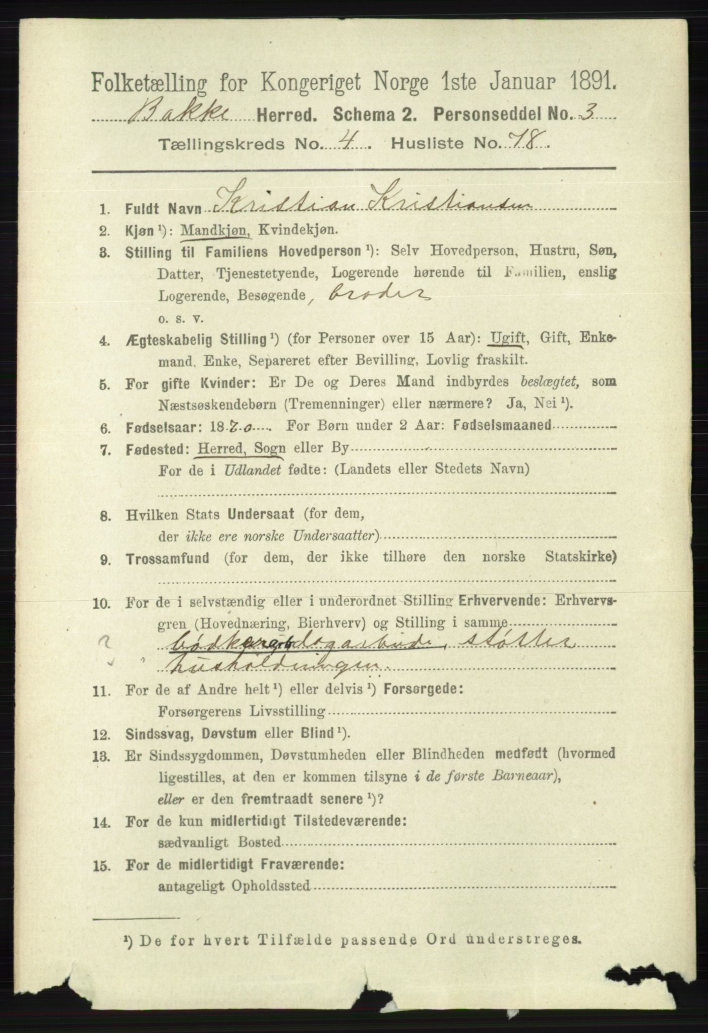 RA, 1891 census for 1045 Bakke, 1891, p. 1060