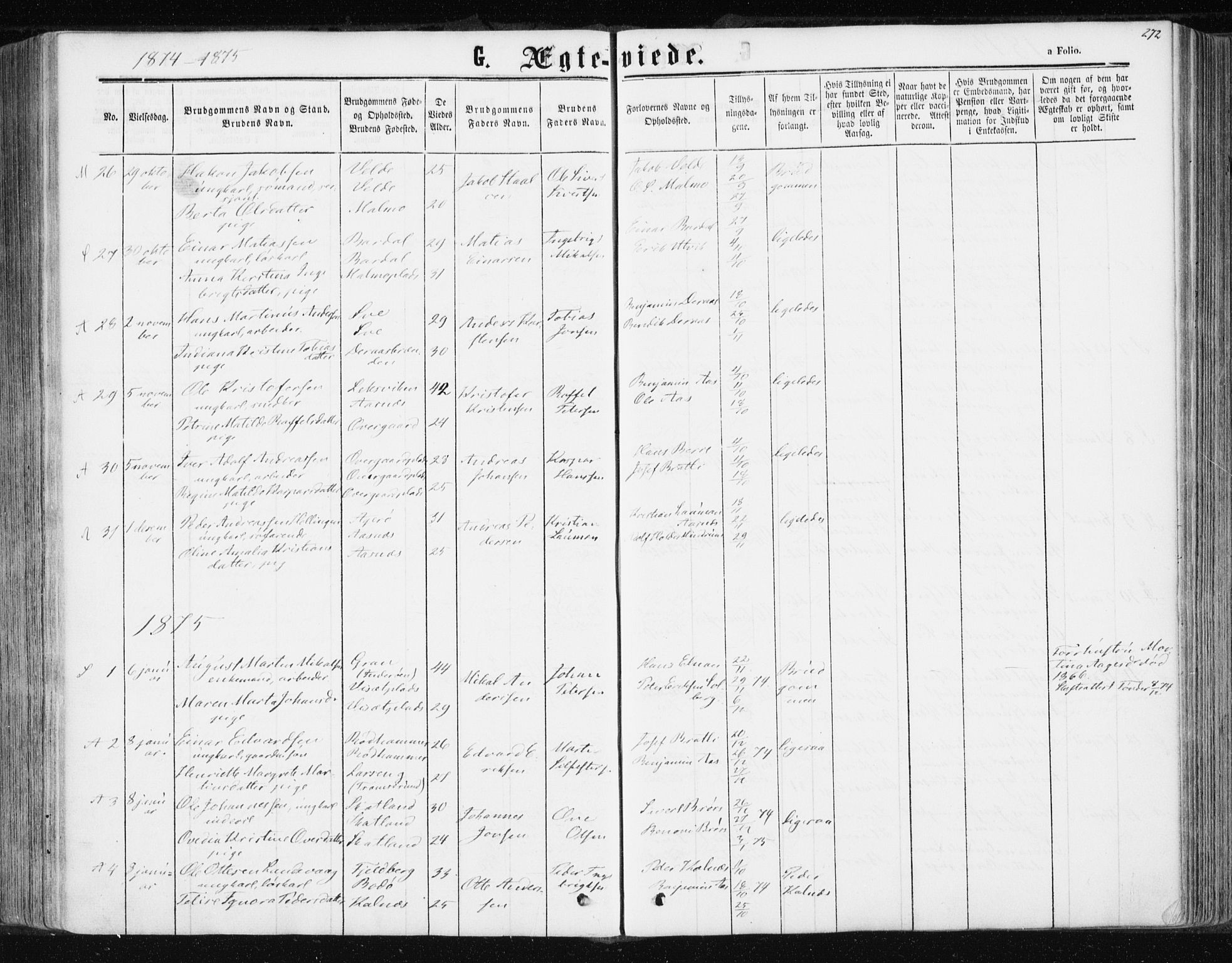 Ministerialprotokoller, klokkerbøker og fødselsregistre - Nord-Trøndelag, SAT/A-1458/741/L0394: Parish register (official) no. 741A08, 1864-1877, p. 272