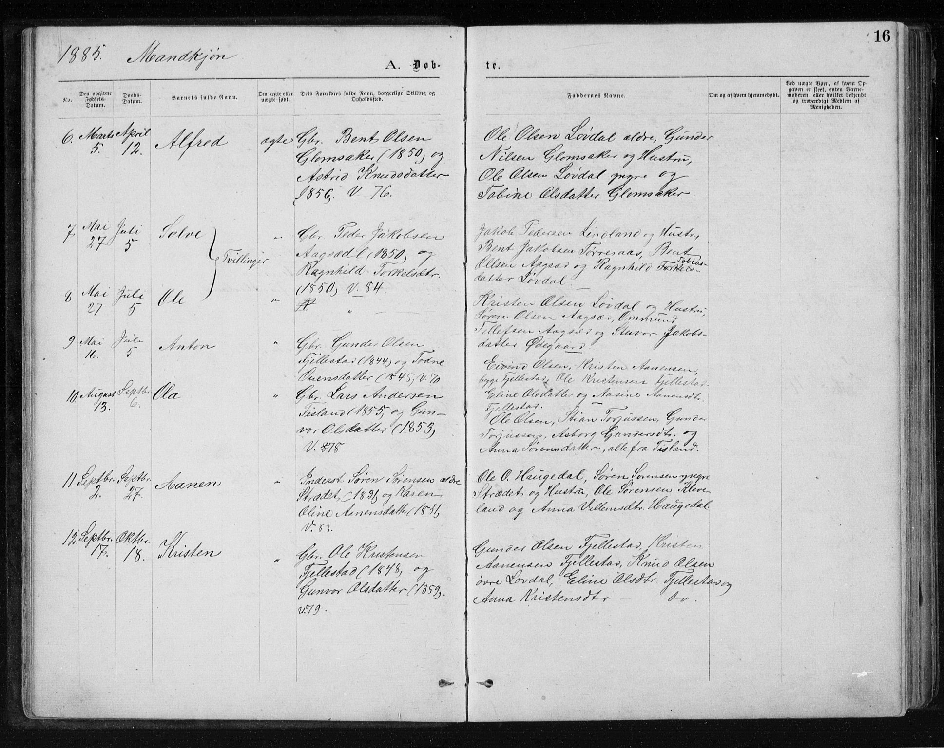 Holum sokneprestkontor, AV/SAK-1111-0022/F/Fb/Fbb/L0003: Parish register (copy) no. B 3, 1875-1898, p. 16