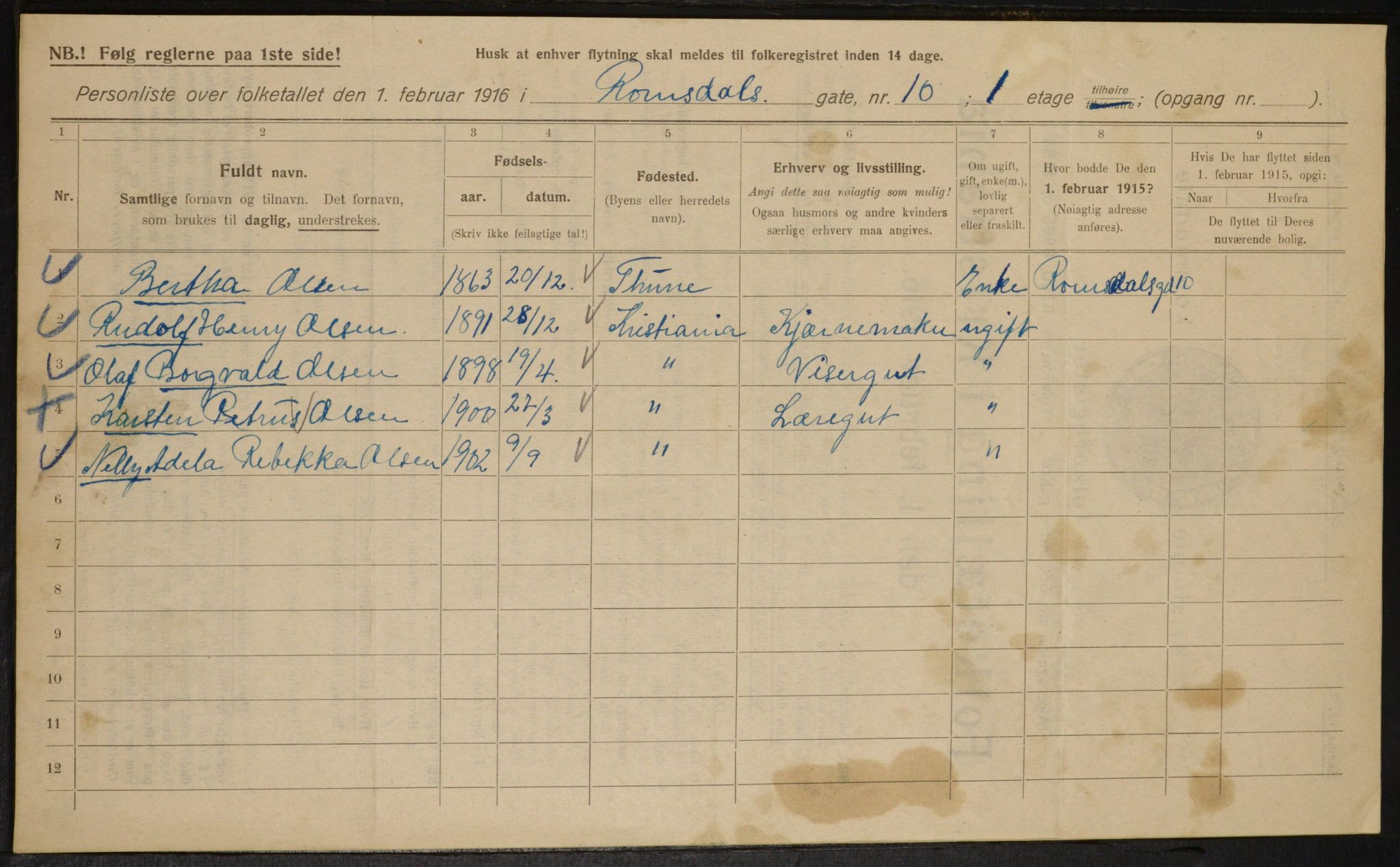 OBA, Municipal Census 1916 for Kristiania, 1916, p. 85539