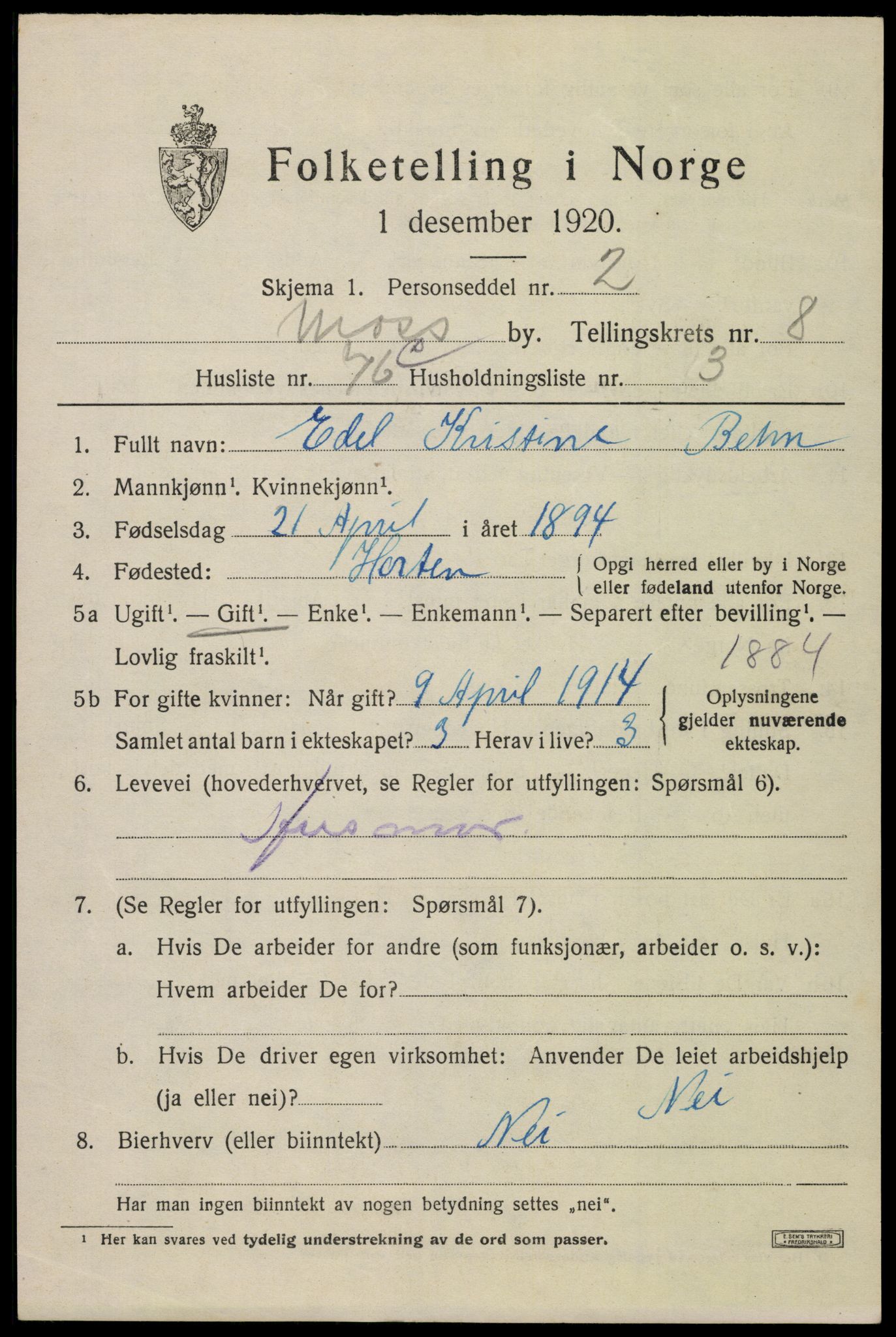 SAO, 1920 census for Moss, 1920, p. 23819