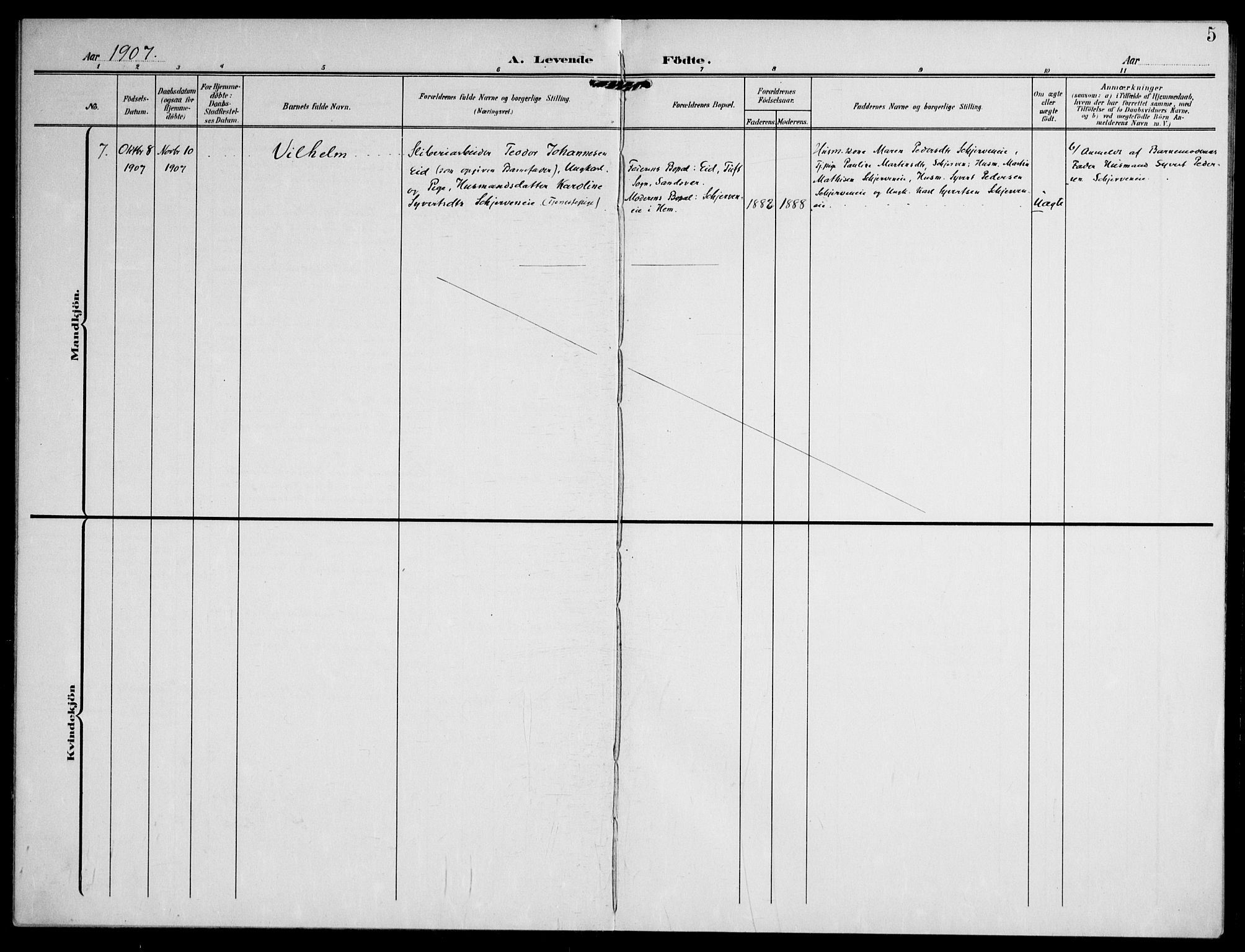 Lardal kirkebøker, AV/SAKO-A-350/F/Fc/L0002: Parish register (official) no. III 2, 1907-1921, p. 5