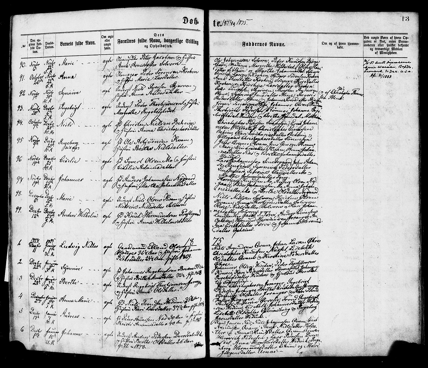 Hafslo sokneprestembete, SAB/A-80301/H/Haa/Haaa/L0011: Parish register (official) no. A 11, 1873-1886, p. 13