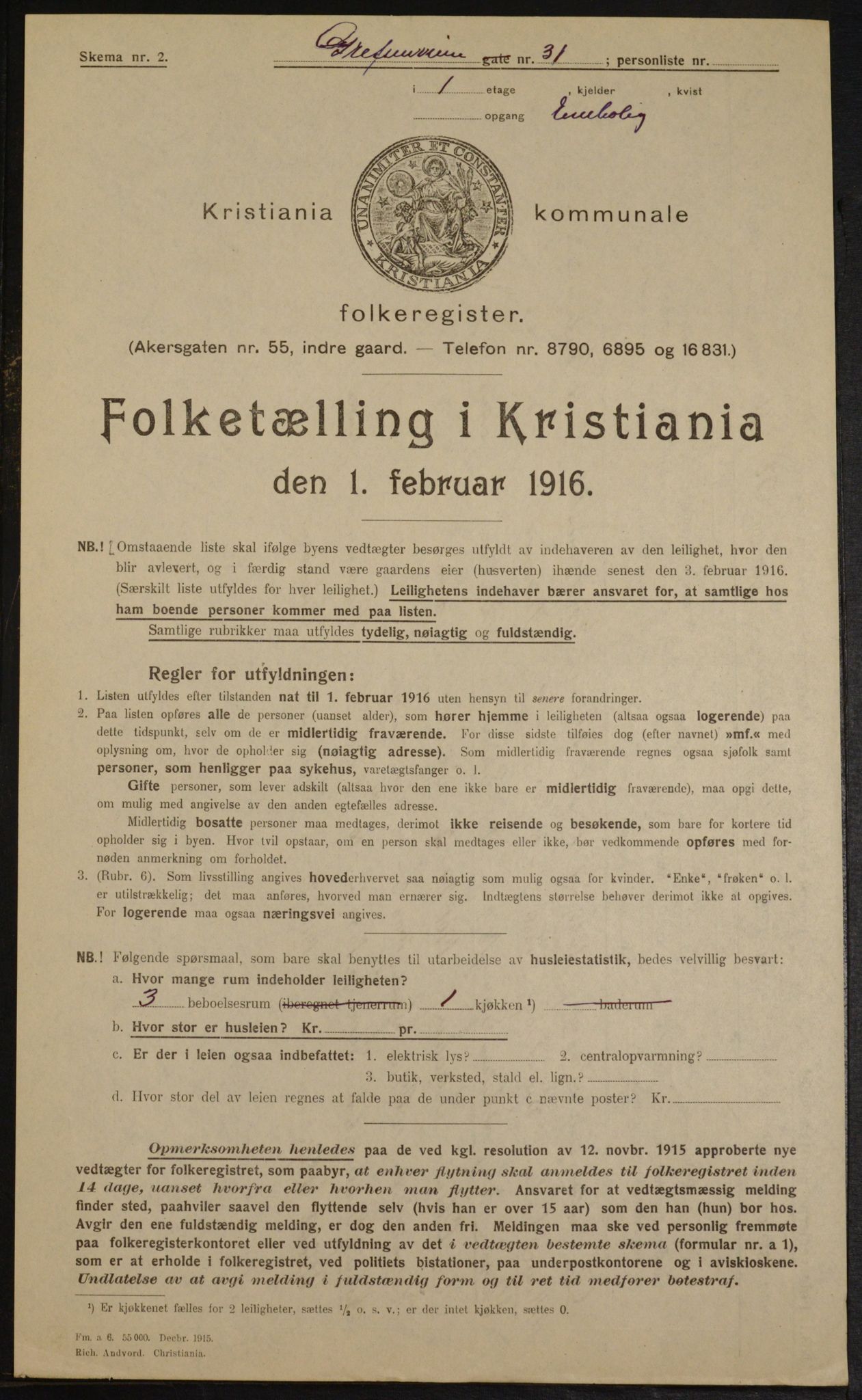 OBA, Municipal Census 1916 for Kristiania, 1916, p. 30260