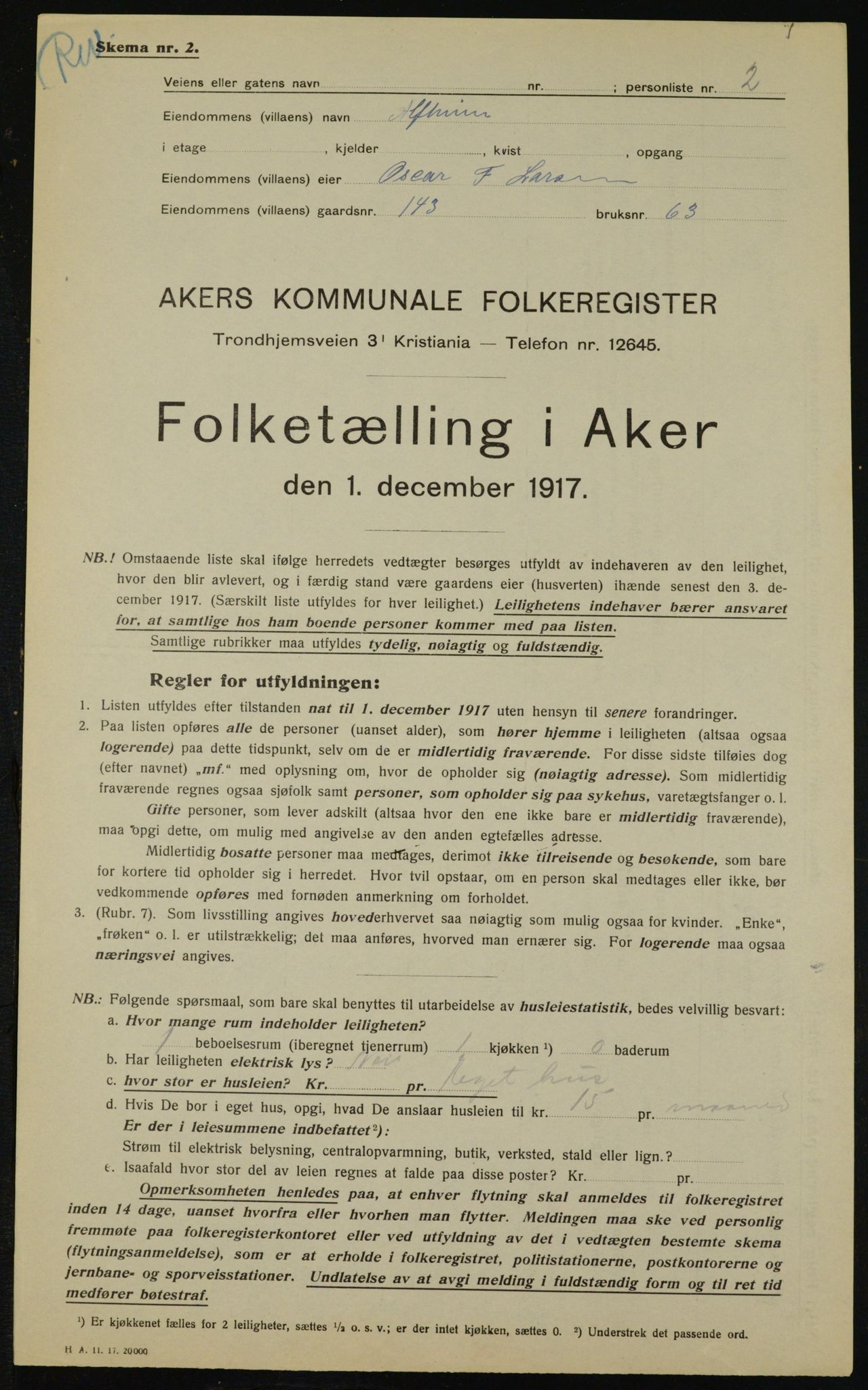 OBA, Municipal Census 1917 for Aker, 1917, p. 27273