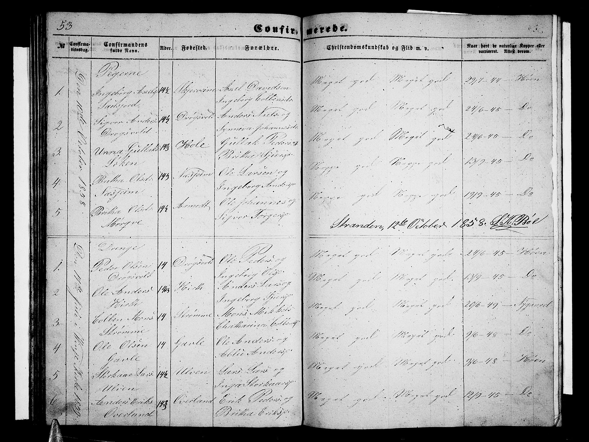 Vossestrand Sokneprestembete, AV/SAB-A-79101/H/Hab: Parish register (copy) no. B 1, 1855-1867, p. 53