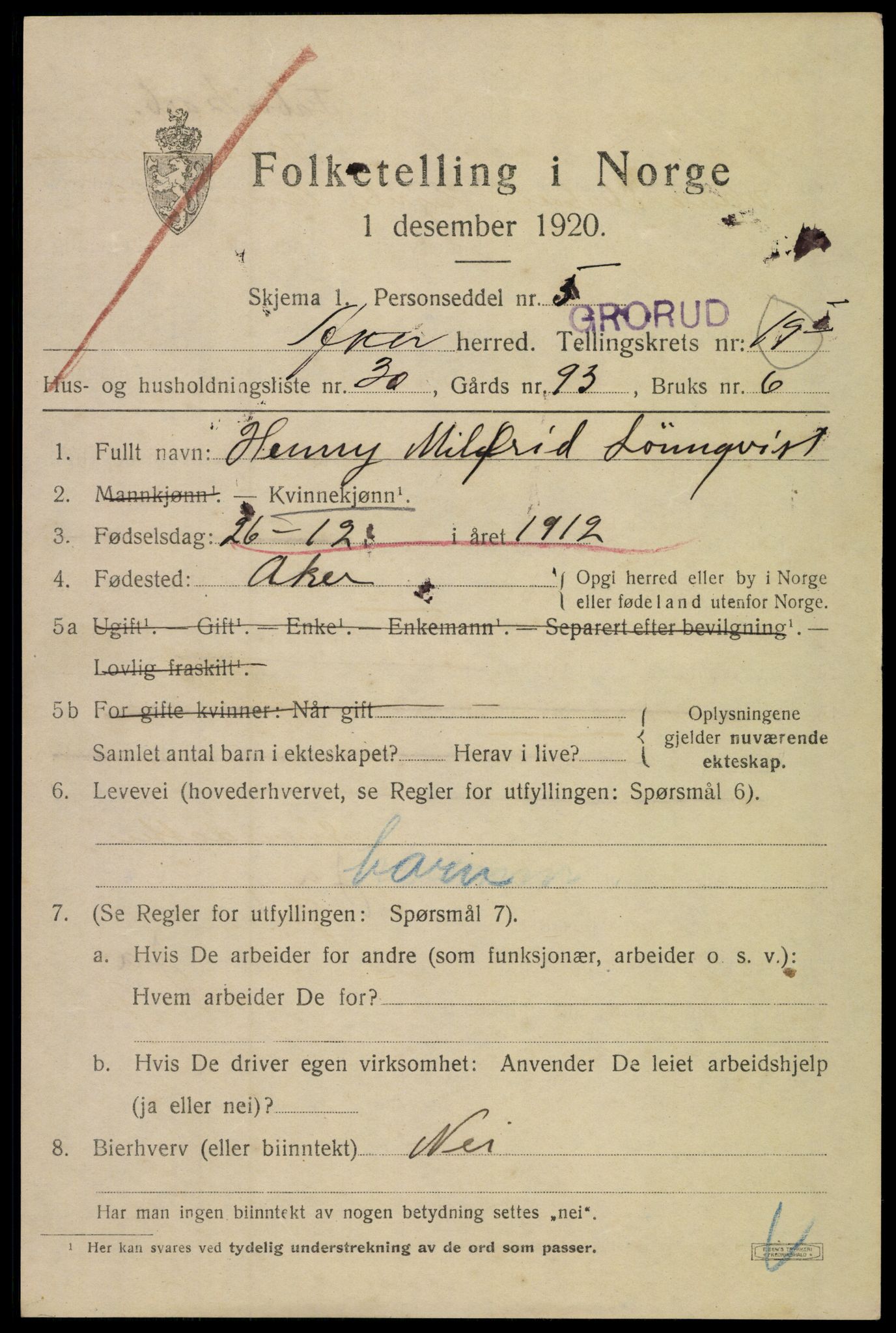 SAO, 1920 census for Aker, 1920, p. 117222