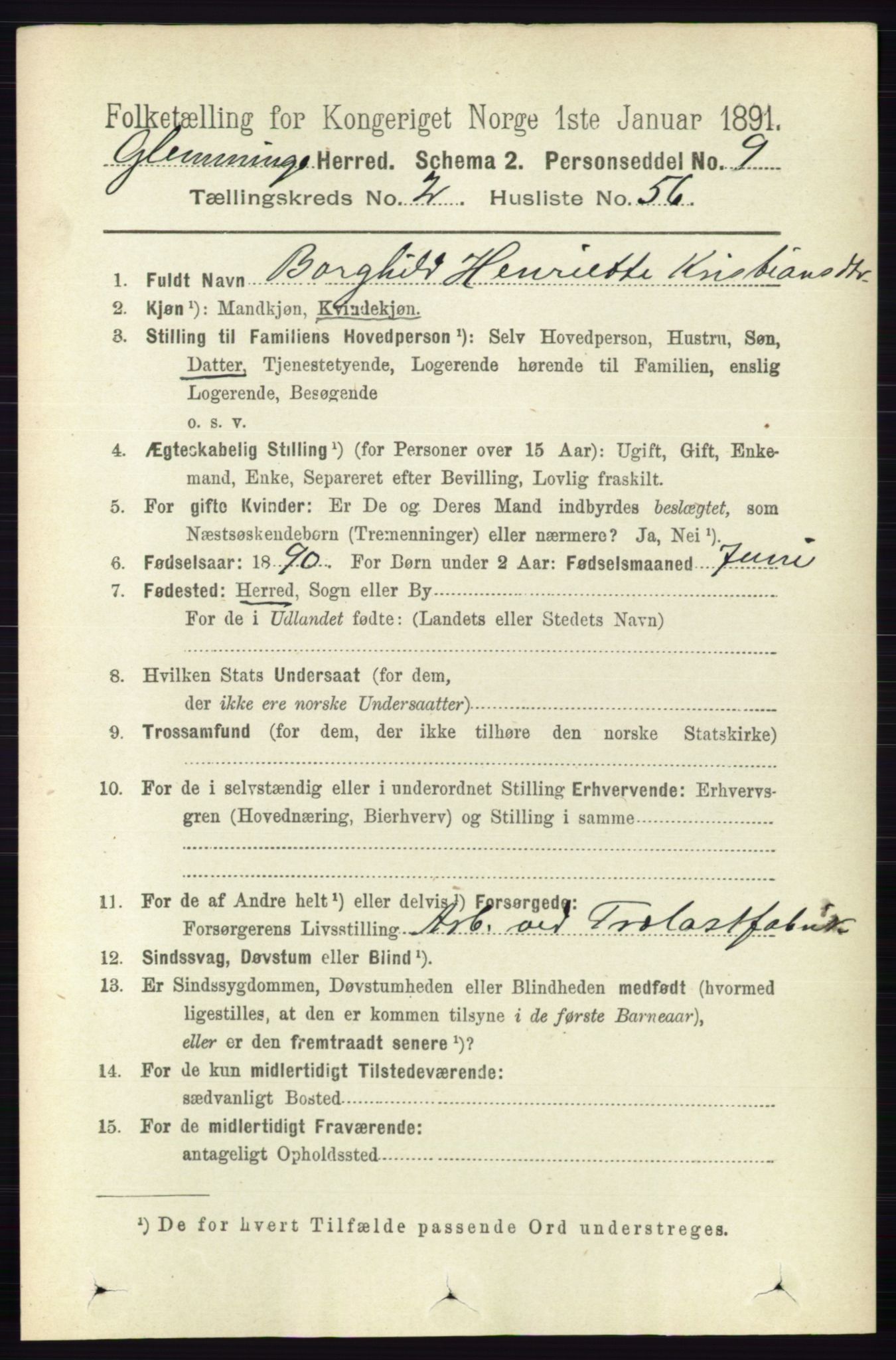 RA, 1891 census for 0132 Glemmen, 1891, p. 999