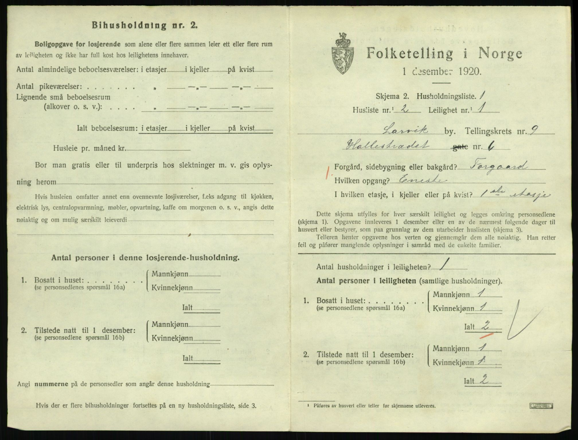 SAKO, 1920 census for Larvik, 1920, p. 6970