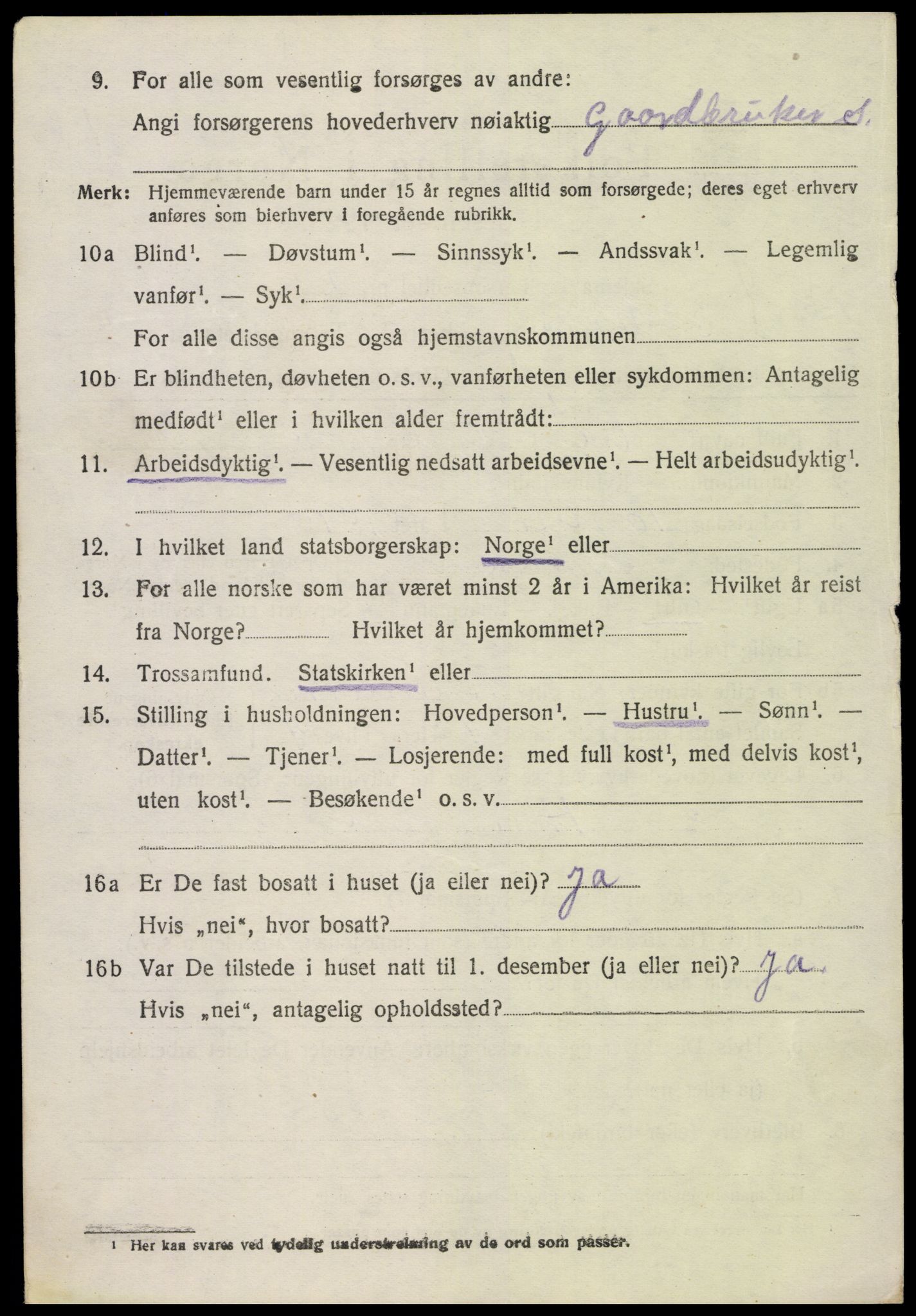 SAK, 1920 census for Stokken, 1920, p. 1491