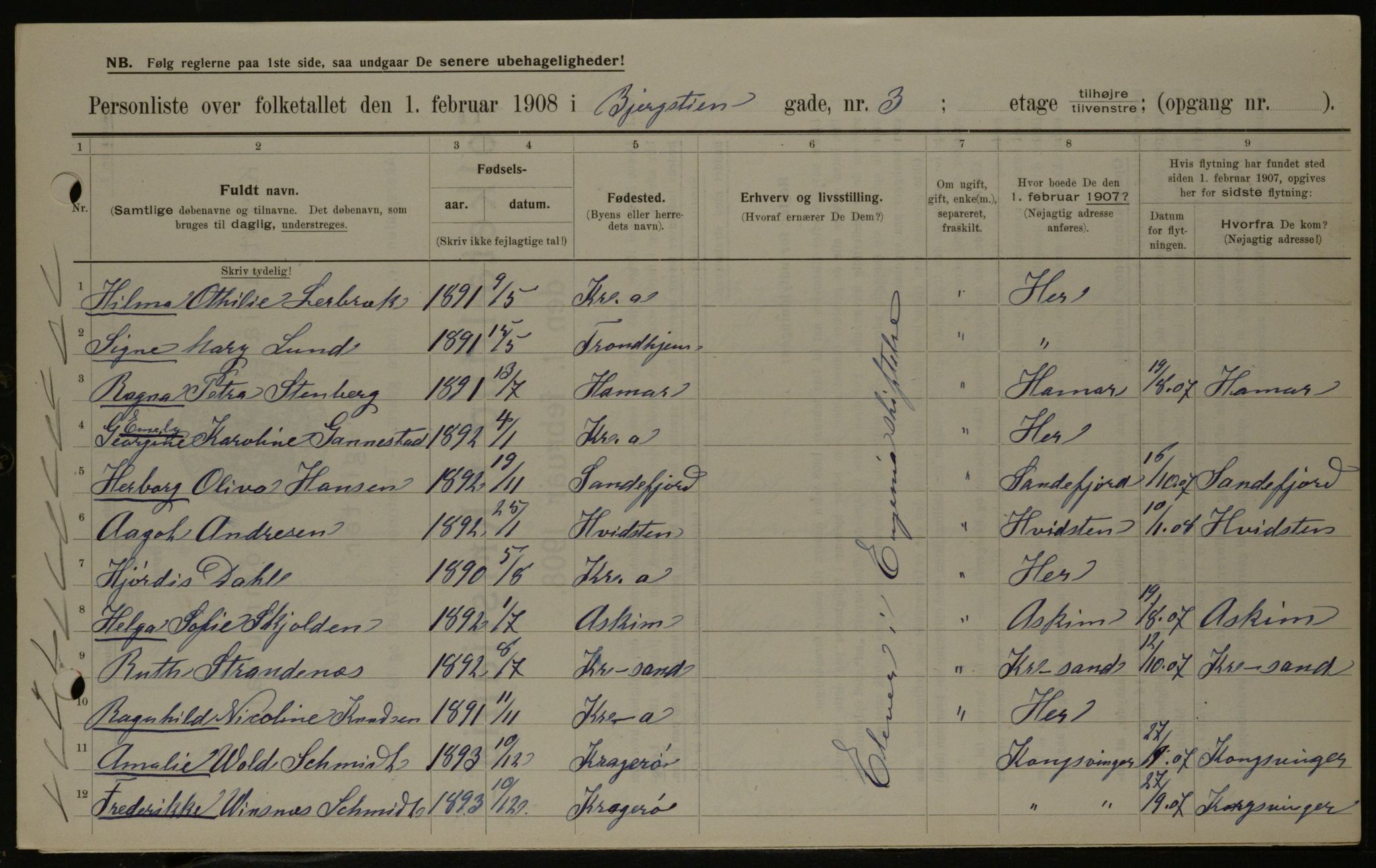 OBA, Municipal Census 1908 for Kristiania, 1908, p. 4337