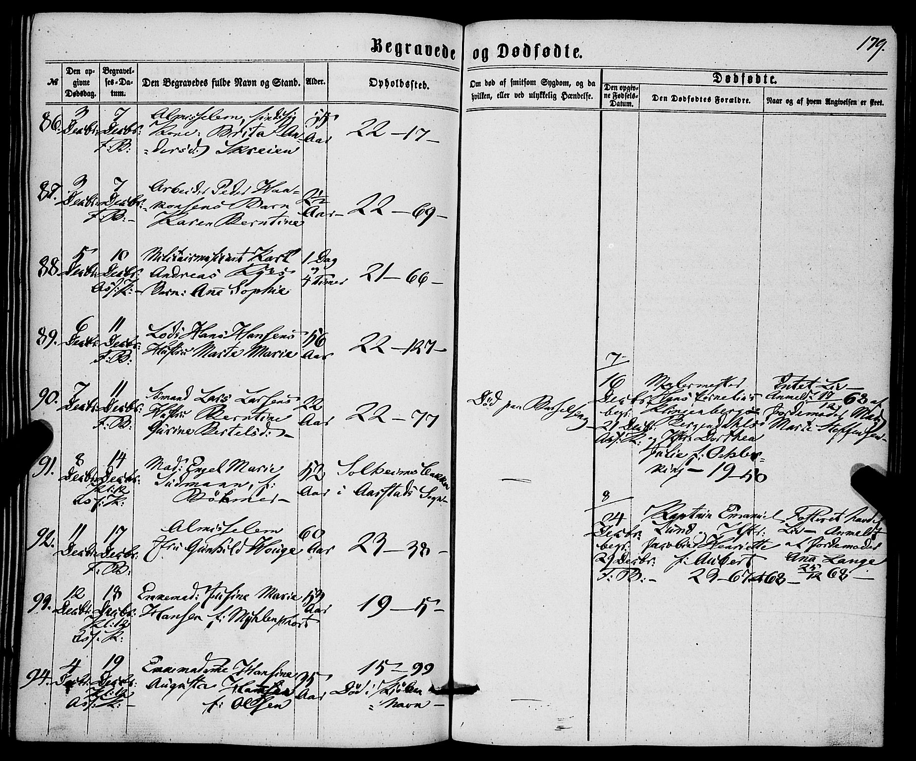 Korskirken sokneprestembete, SAB/A-76101/H/Haa/L0045: Parish register (official) no. E 3, 1863-1875, p. 179