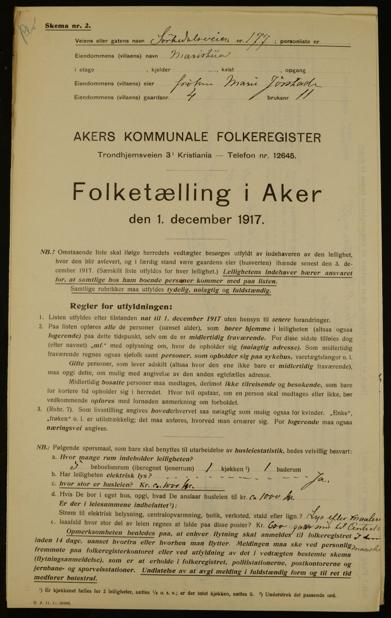 OBA, Municipal Census 1917 for Aker, 1917, p. 51