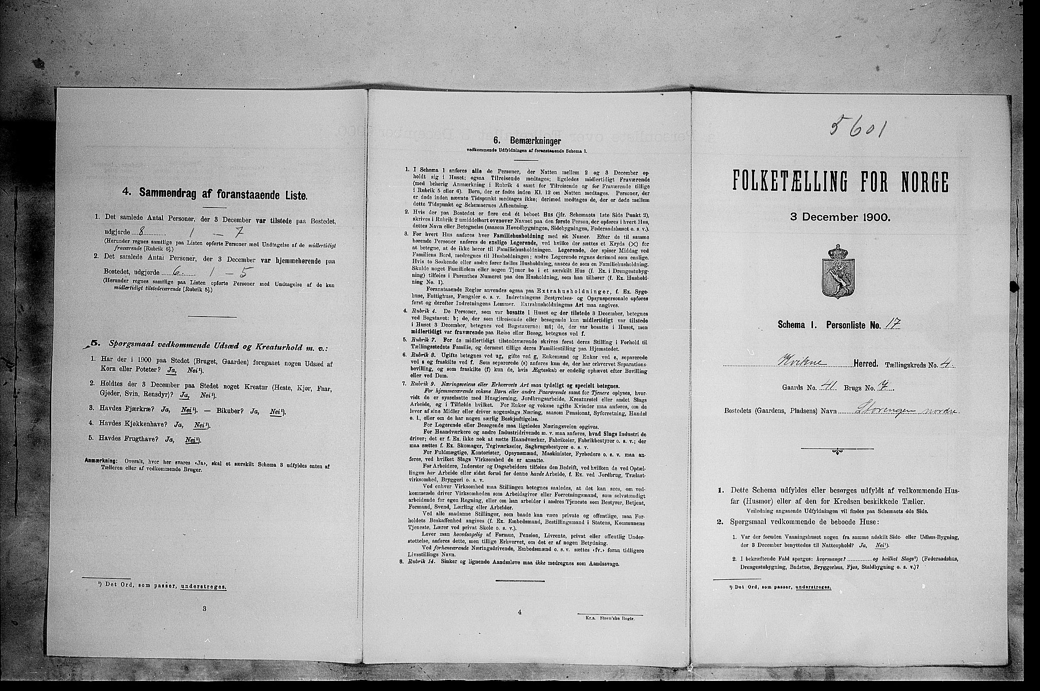 SAH, 1900 census for Kvikne, 1900, p. 283