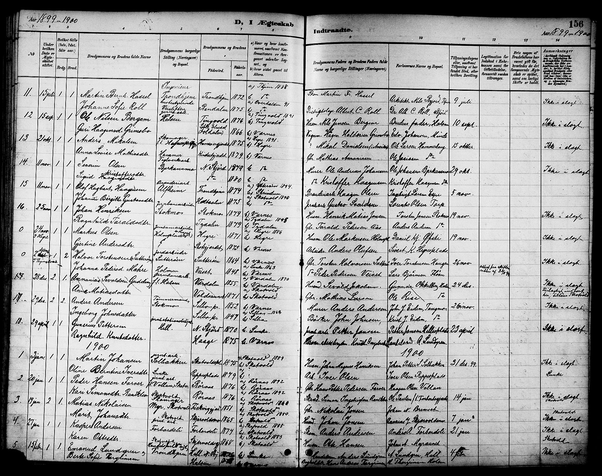 Ministerialprotokoller, klokkerbøker og fødselsregistre - Nord-Trøndelag, SAT/A-1458/709/L0087: Parish register (copy) no. 709C01, 1892-1913, p. 156