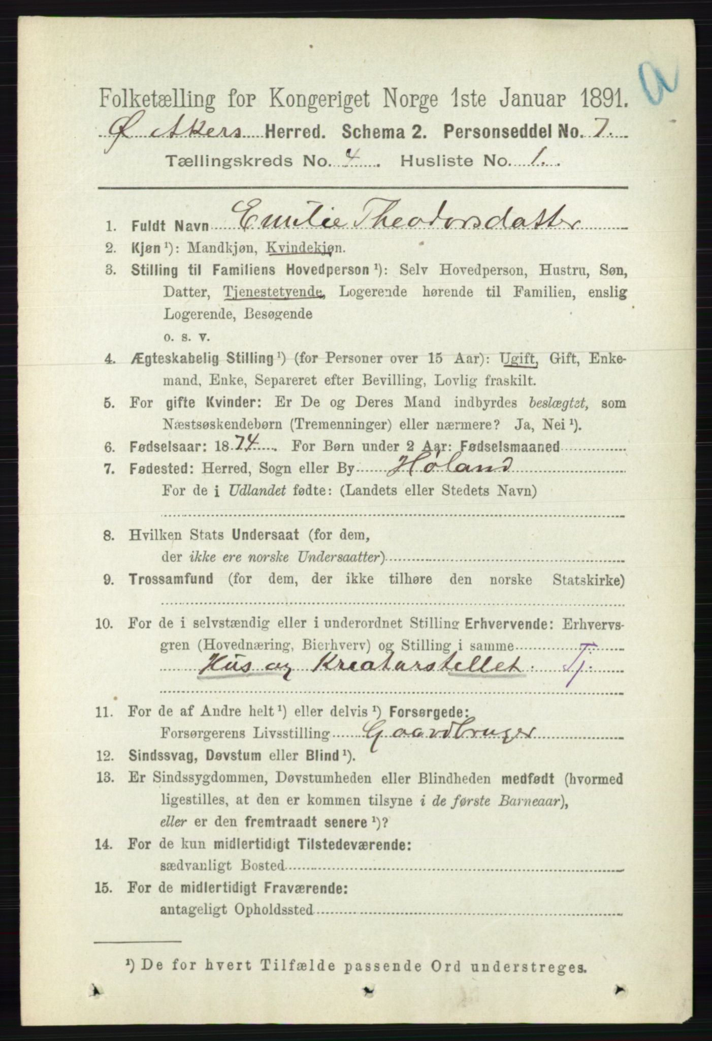 RA, 1891 census for 0218 Aker, 1891, p. 3931