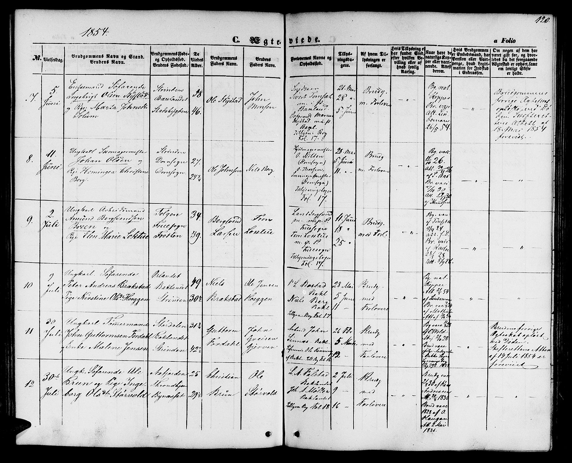 Ministerialprotokoller, klokkerbøker og fødselsregistre - Sør-Trøndelag, SAT/A-1456/604/L0184: Parish register (official) no. 604A05, 1851-1860, p. 120