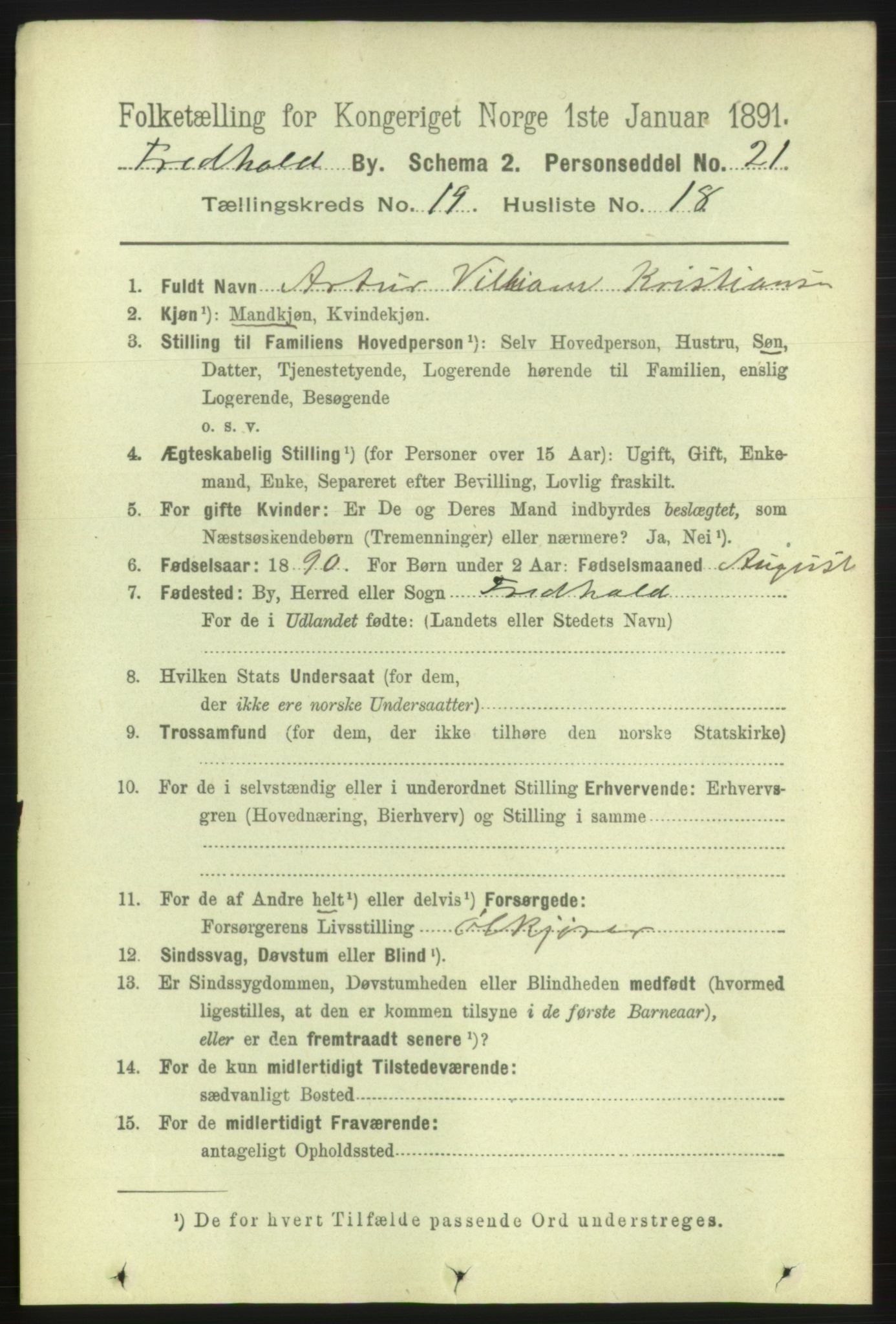 RA, 1891 census for 0101 Fredrikshald, 1891, p. 12185