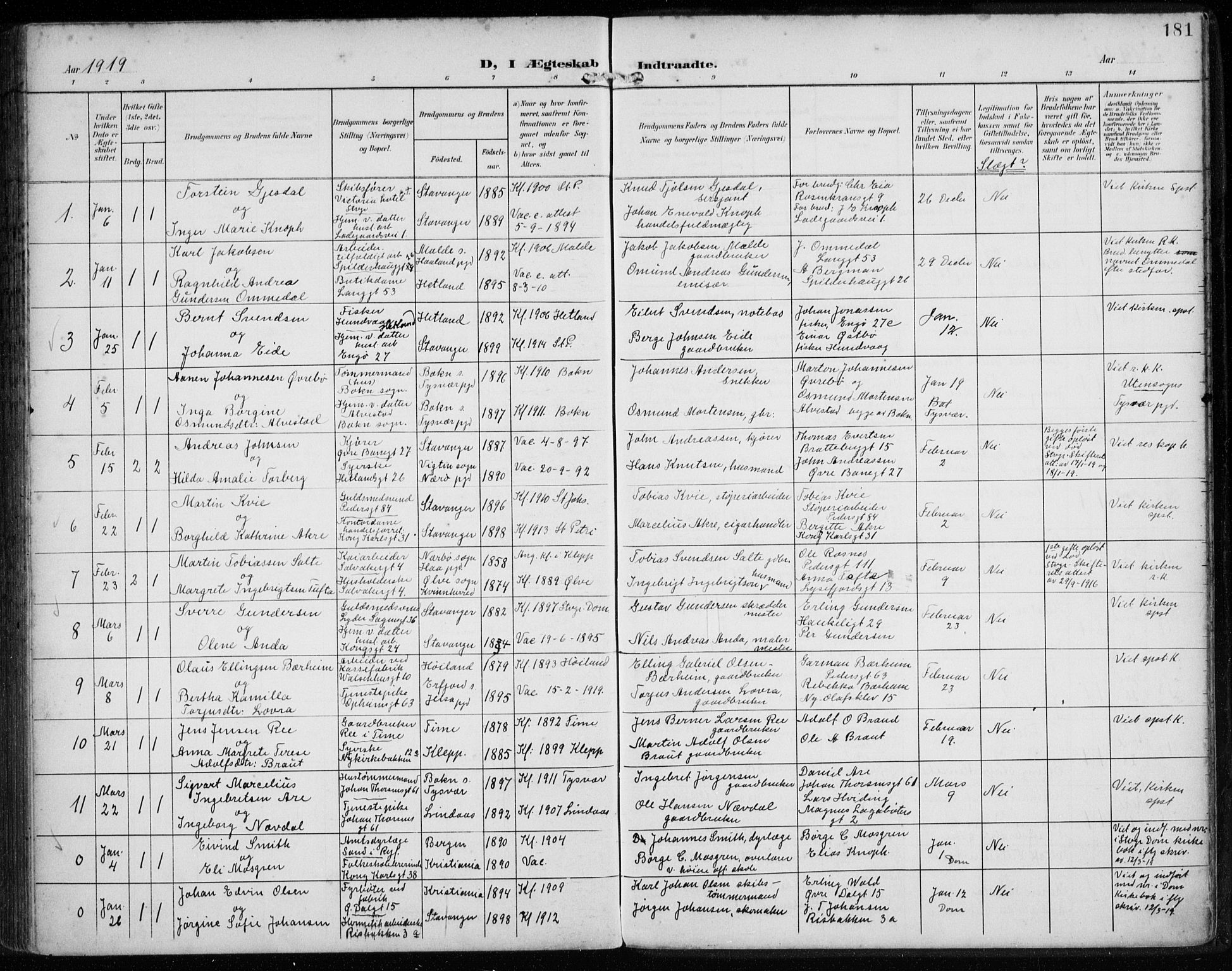 St. Petri sokneprestkontor, AV/SAST-A-101813/002/A/L0003: Parish register (official) no. A 24, 1900-1921, p. 181