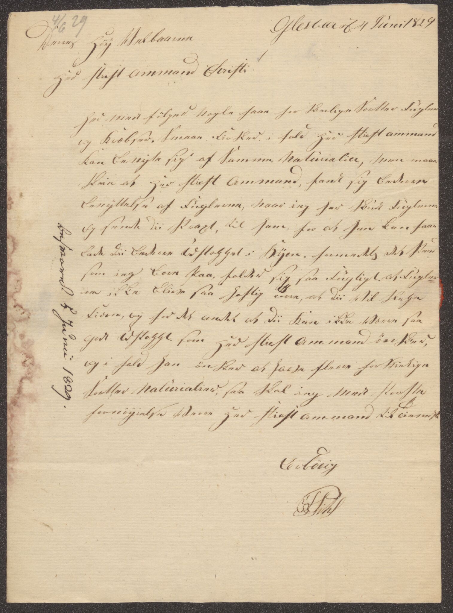 Bergens Museum, UMB/A007/D/Da/L0004/0001: Innkommende brev 1829 - 1830 / Innkommende brev 1829, 1829