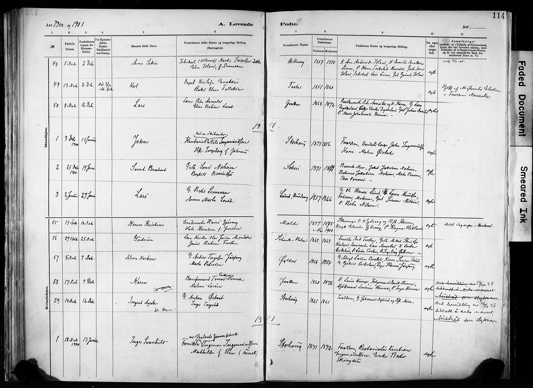 Hetland sokneprestkontor, SAST/A-101826/30/30BA/L0011: Parish register (official) no. A 11, 1884-1911, p. 114