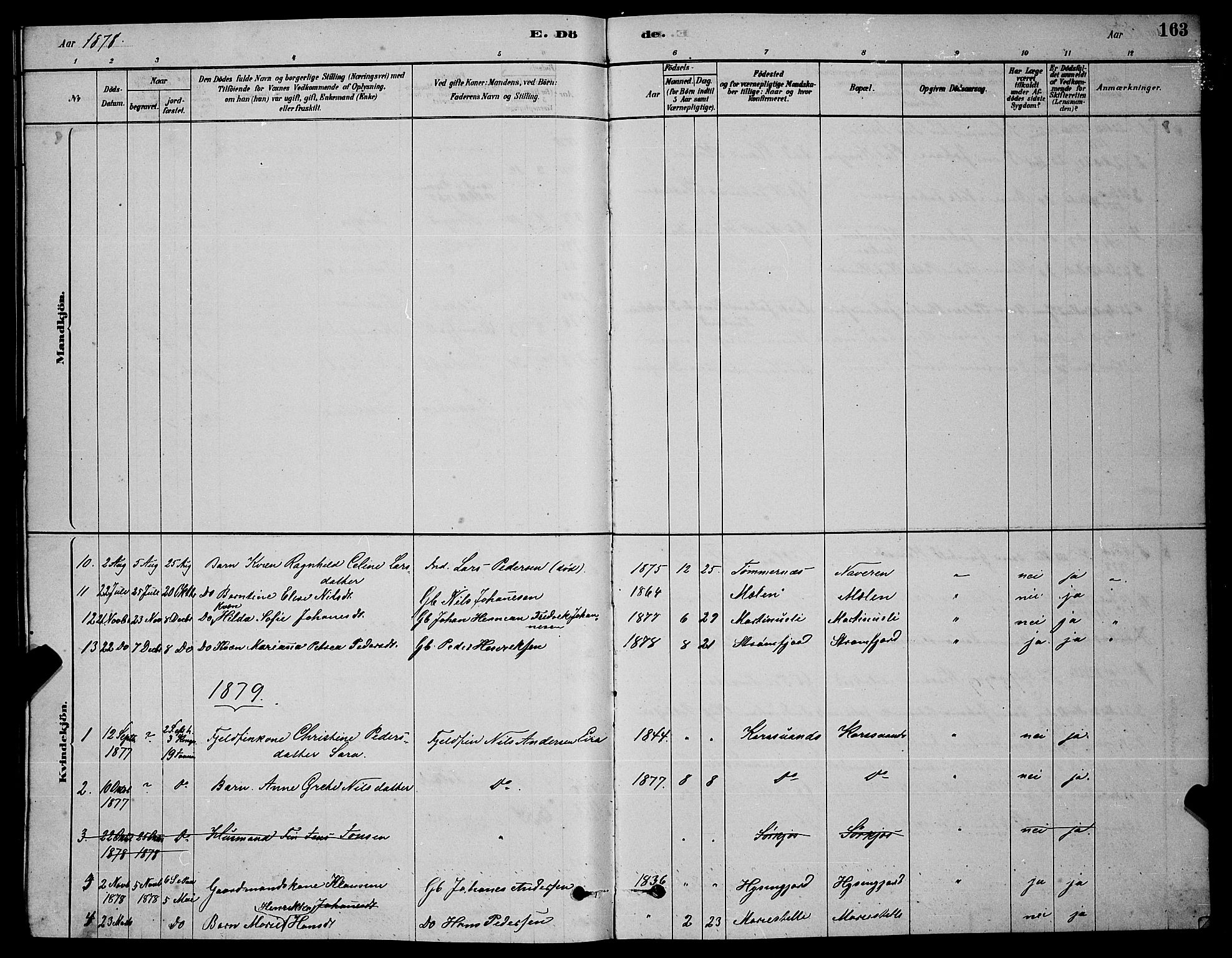 Skjervøy sokneprestkontor, AV/SATØ-S-1300/H/Ha/Hab/L0020klokker: Parish register (copy) no. 20, 1878-1892, p. 163