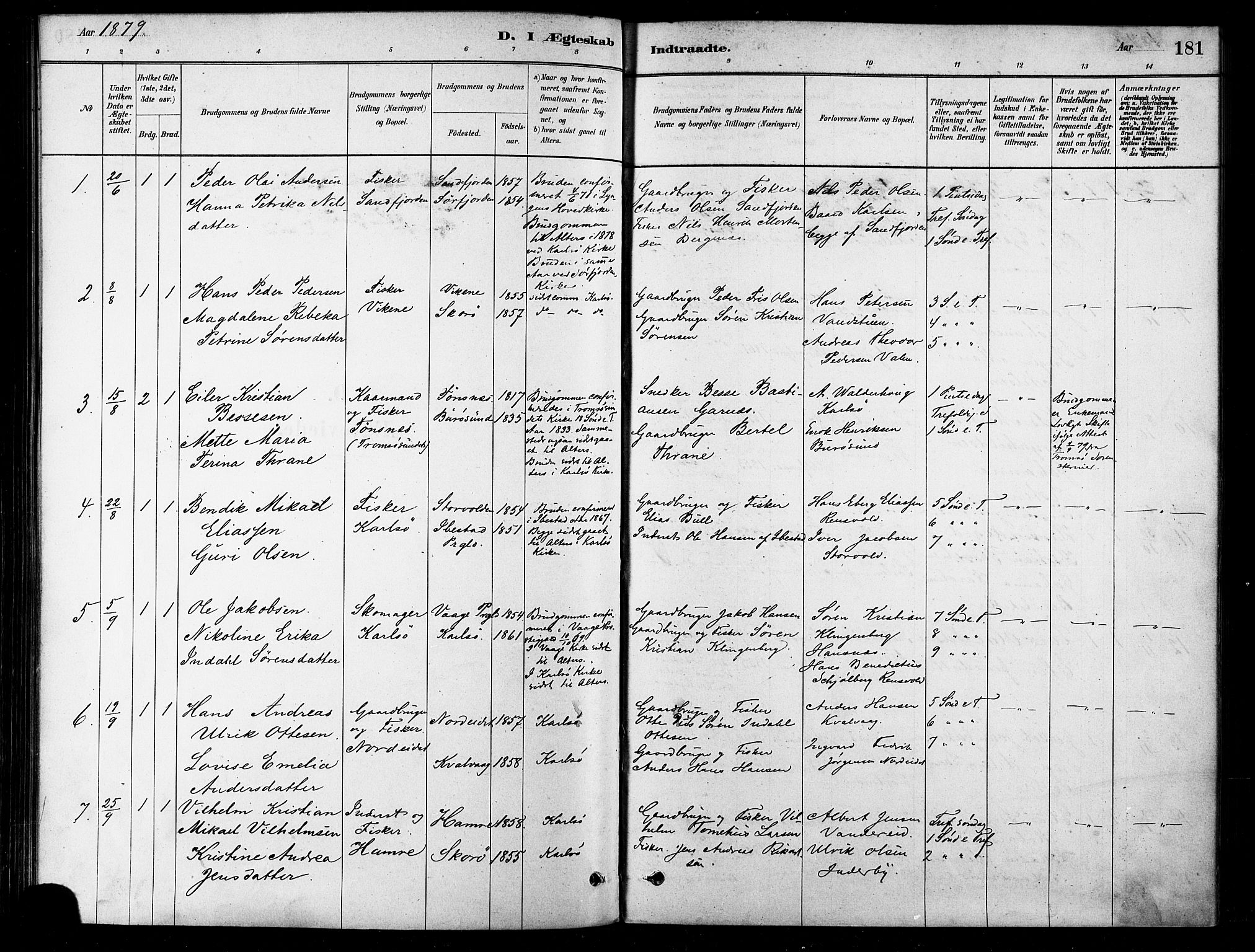 Karlsøy sokneprestembete, SATØ/S-1299/H/Ha/Haa/L0006kirke: Parish register (official) no. 6, 1879-1890, p. 181