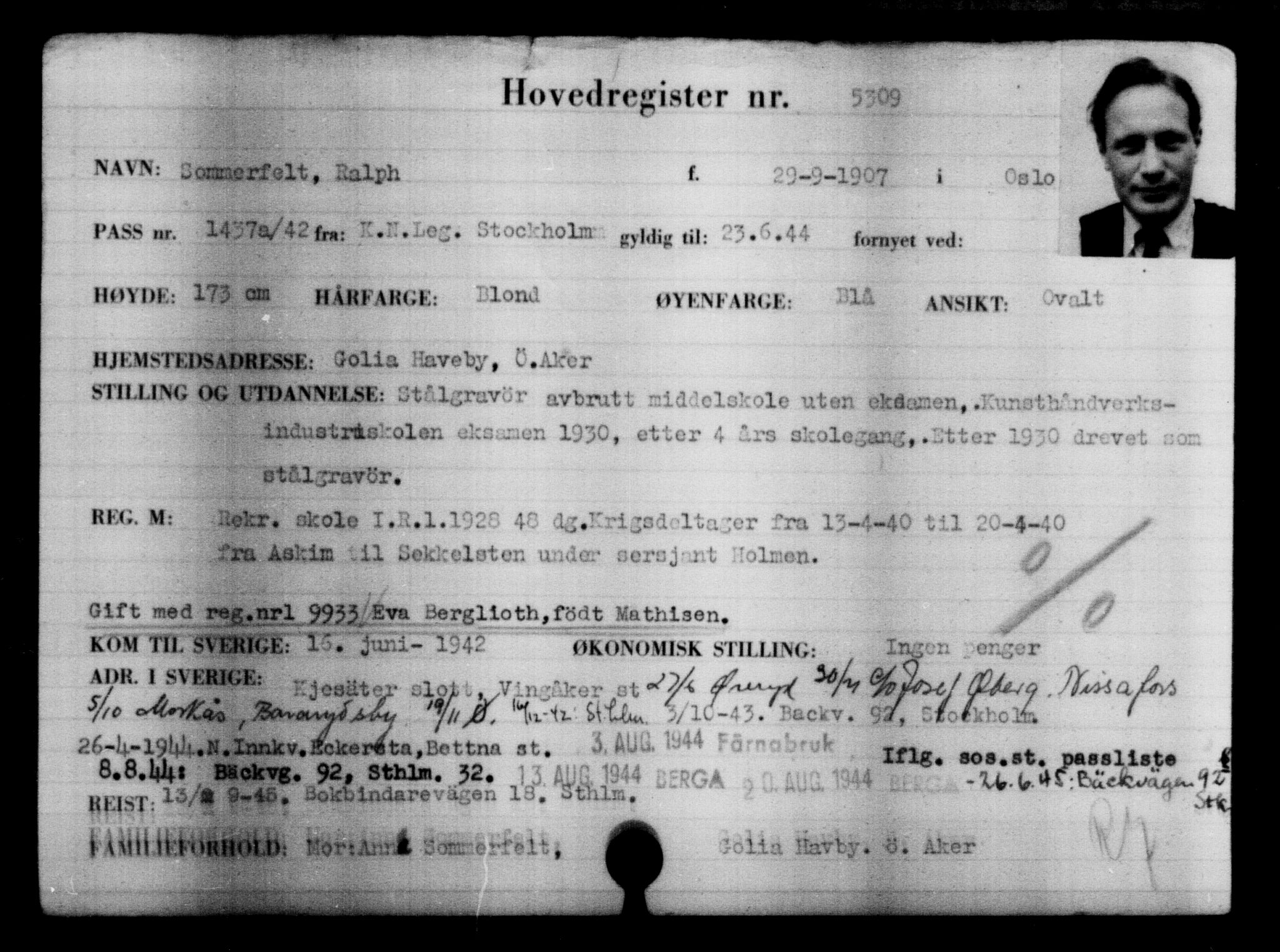 Utenriksstasjonene, Legasjonen i Stockholm, Flyktningkontoret, AV/RA-S-6753/V/Va/L0004: Kjesäterkartoteket, flyktninger med registreringsnr. 3496-6610, 1940-1945, p. 2089