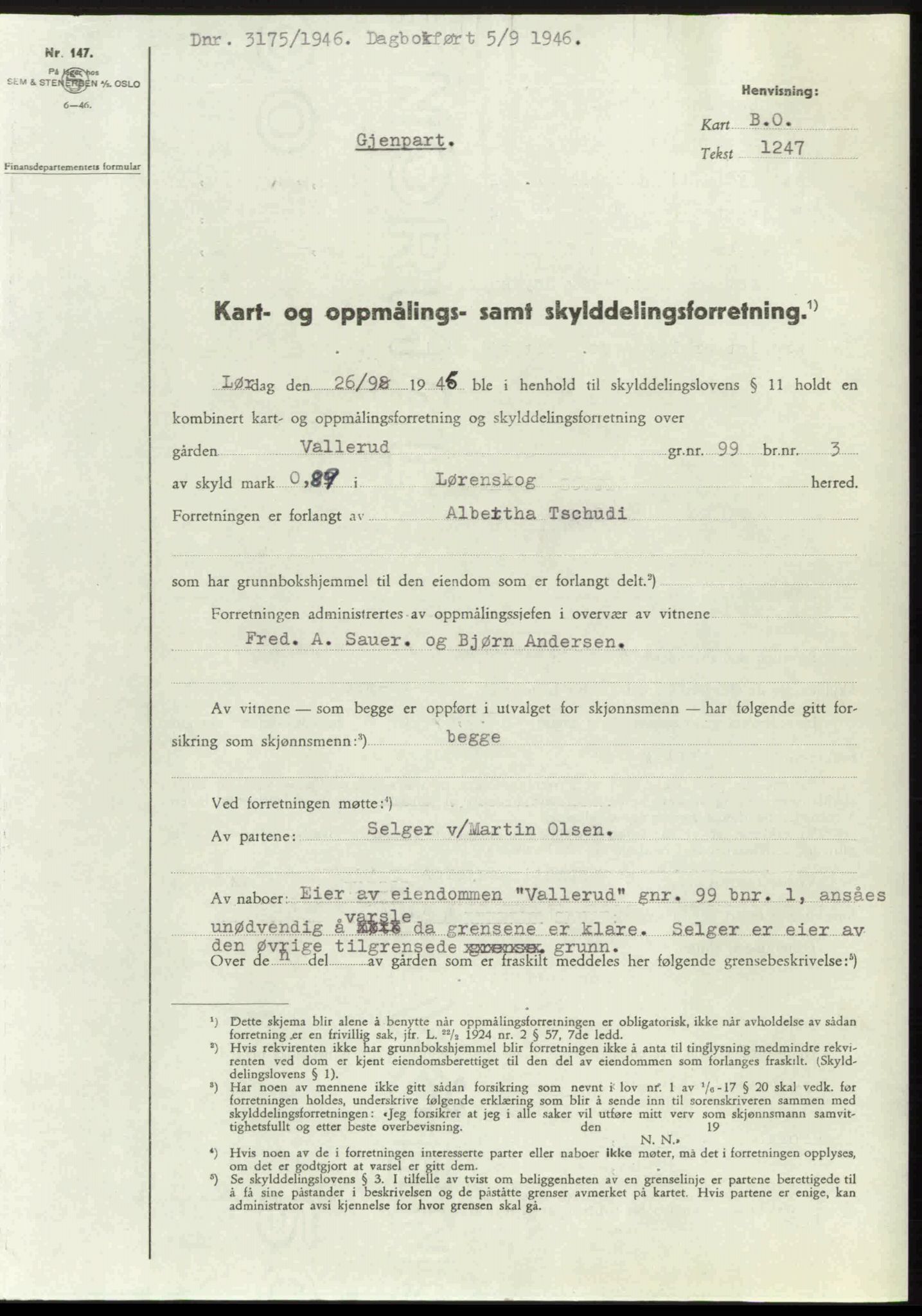 Nedre Romerike sorenskriveri, AV/SAO-A-10469/G/Gb/Gbd/L0017: Mortgage book no. 17, 1946-1946, Diary no: : 3175/1946