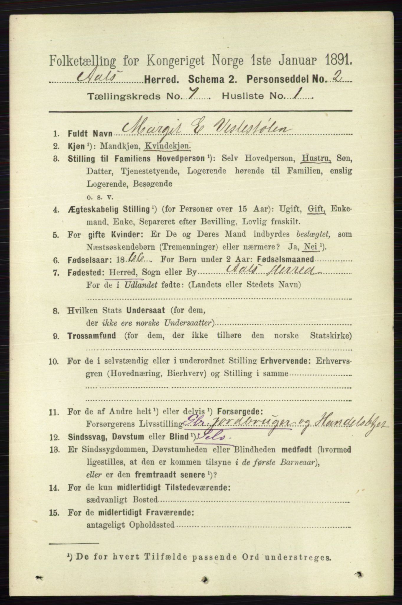 RA, 1891 census for 0619 Ål, 1891, p. 1828