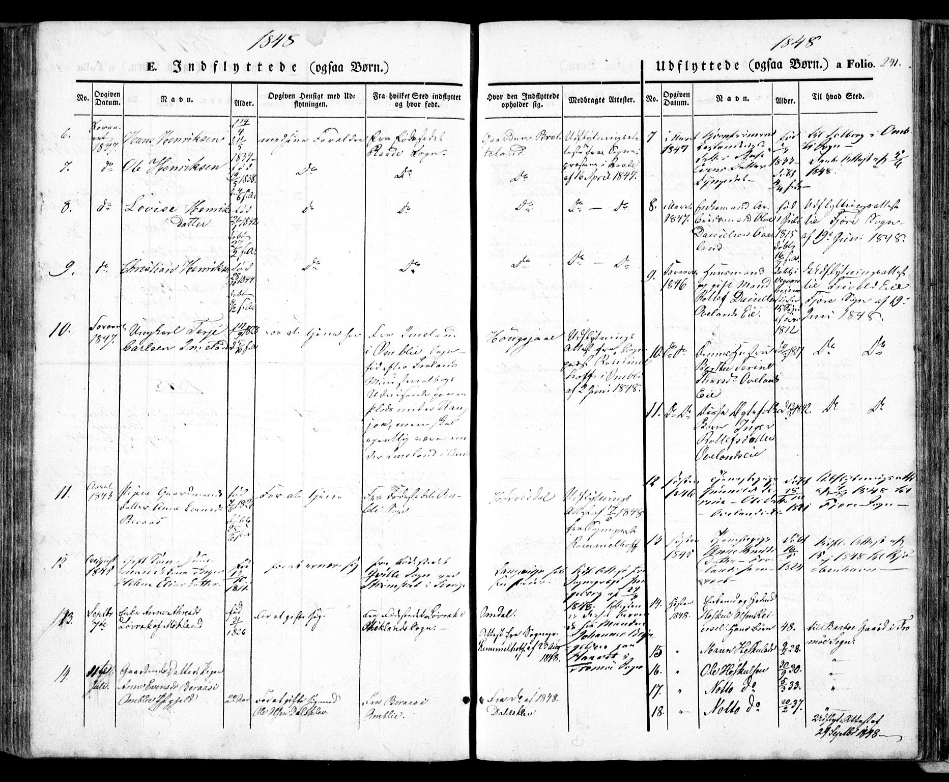 Froland sokneprestkontor, AV/SAK-1111-0013/F/Fa/L0002: Parish register (official) no. A 2, 1845-1863, p. 241