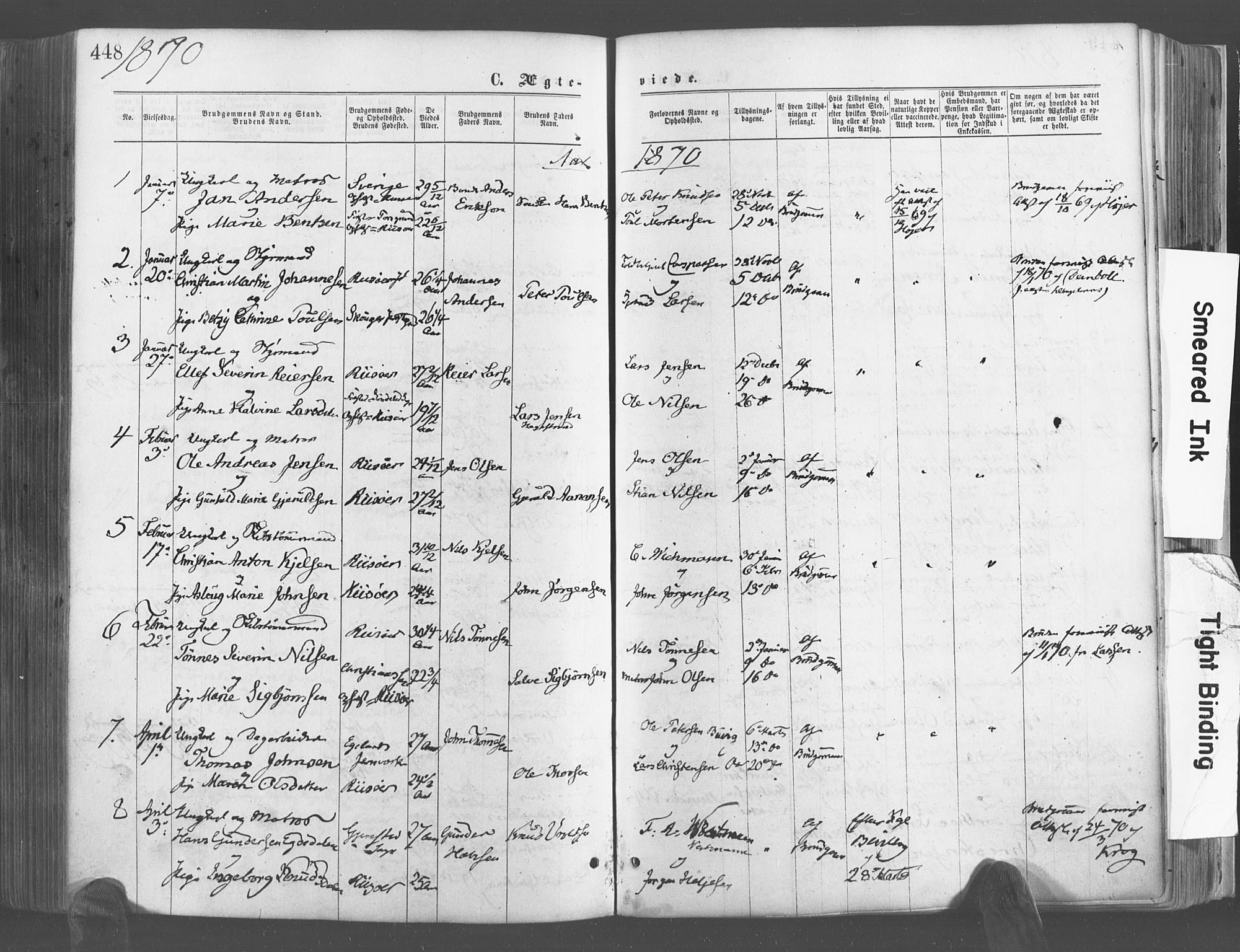 Risør sokneprestkontor, SAK/1111-0035/F/Fa/L0004: Parish register (official) no. A 4, 1865-1882, p. 448