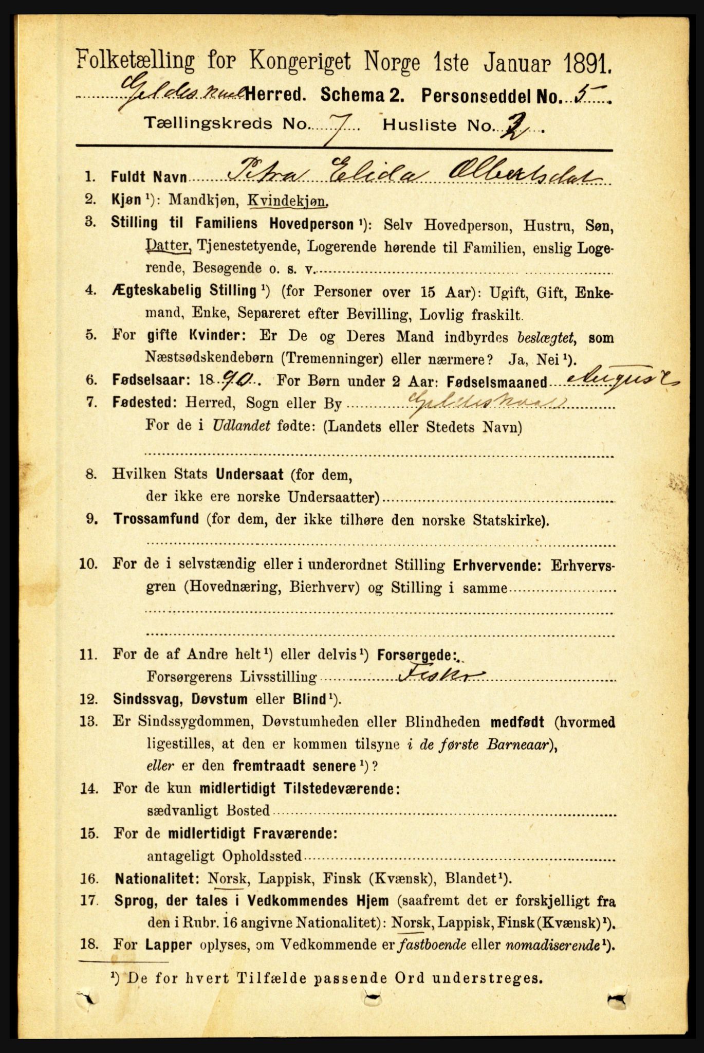 RA, 1891 census for 1838 Gildeskål, 1891, p. 2252