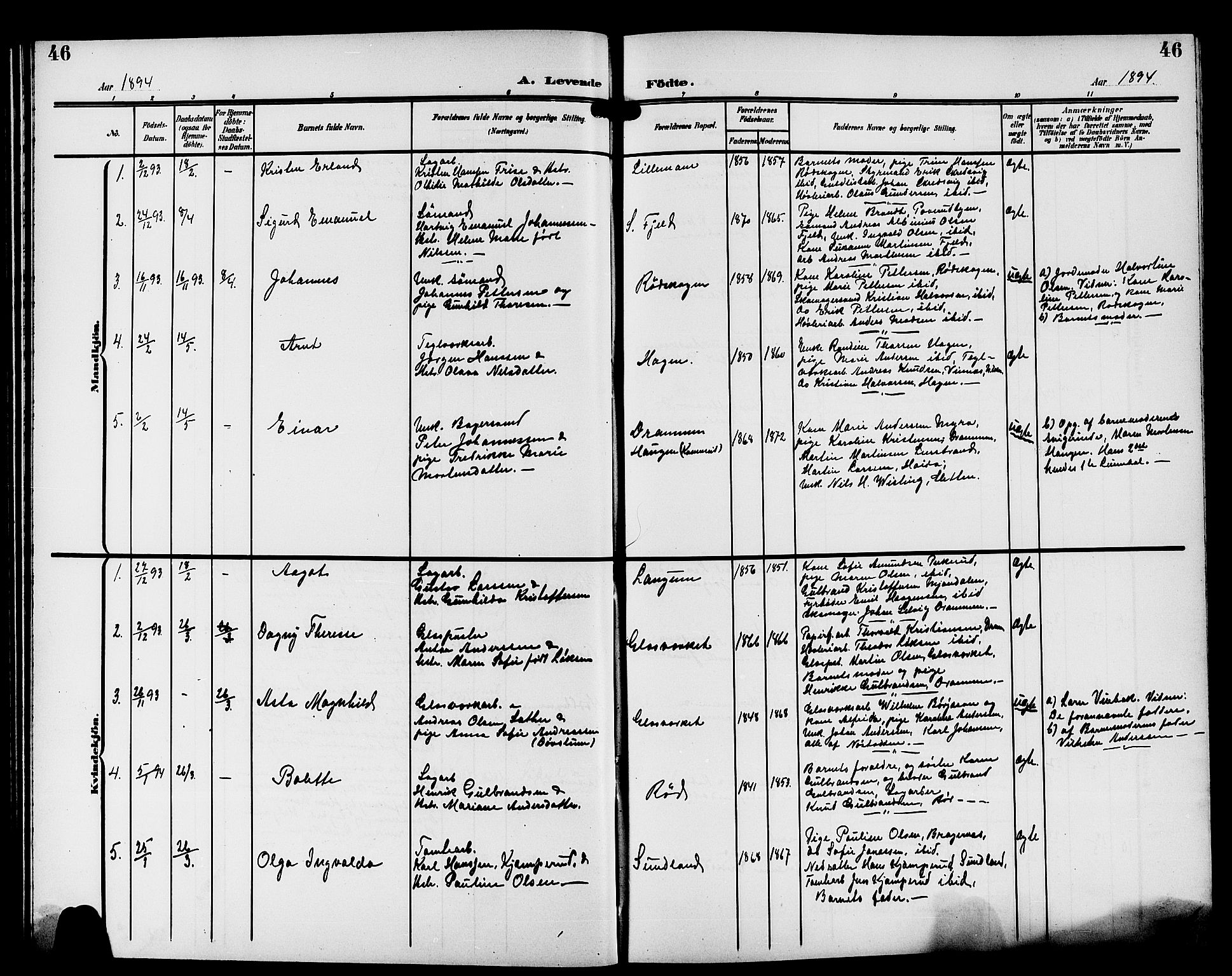 Strømsgodset kirkebøker, AV/SAKO-A-324/G/Ga/L0002: Parish register (copy) no. 2, 1885-1910, p. 46