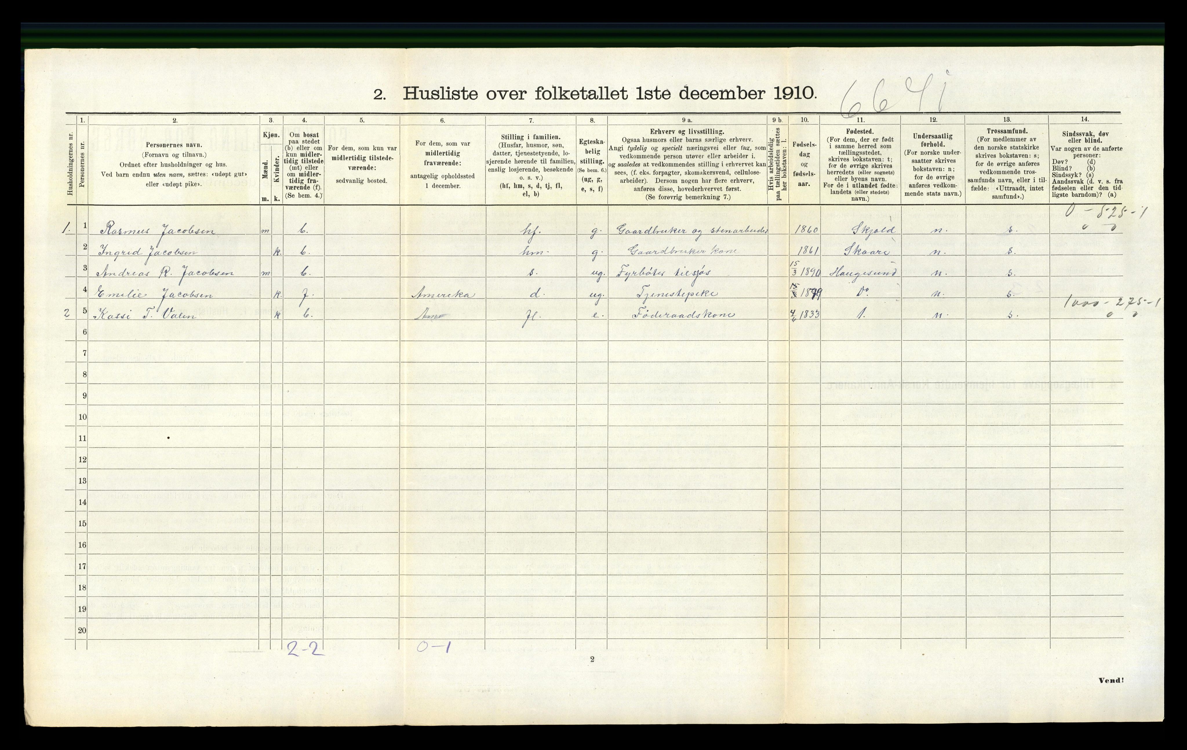 RA, 1910 census for Valestrand, 1910, p. 97