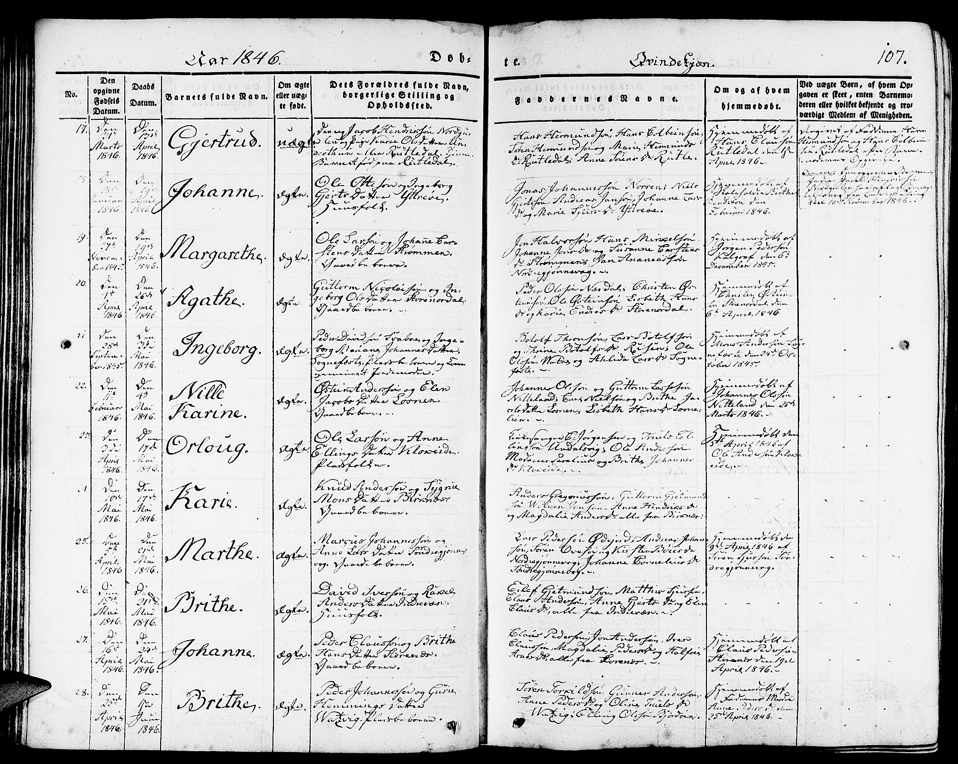 Gulen sokneprestembete, AV/SAB-A-80201/H/Haa/Haaa/L0020: Parish register (official) no. A 20, 1837-1847, p. 107