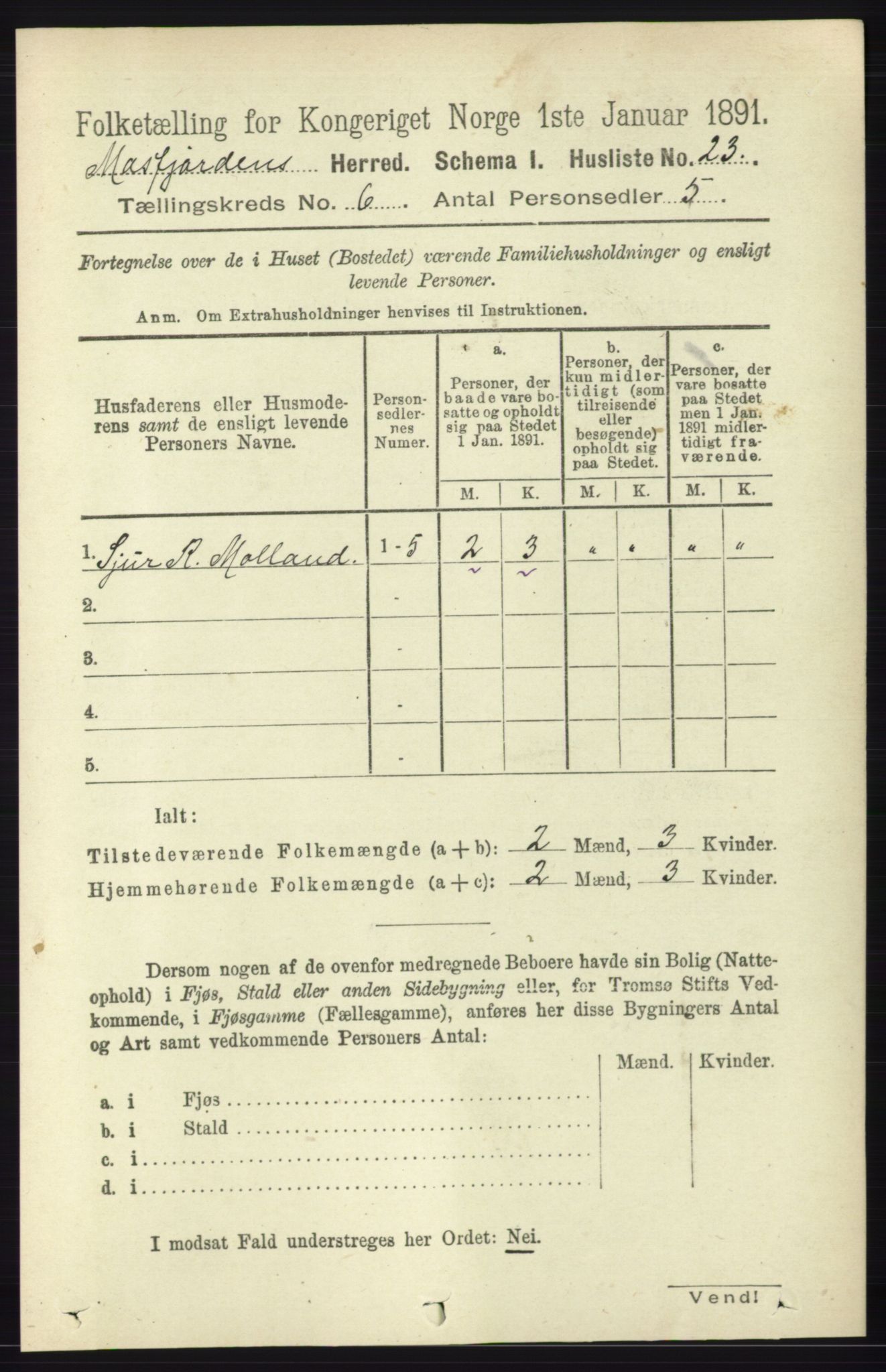 RA, 1891 census for 1266 Masfjorden, 1891, p. 945