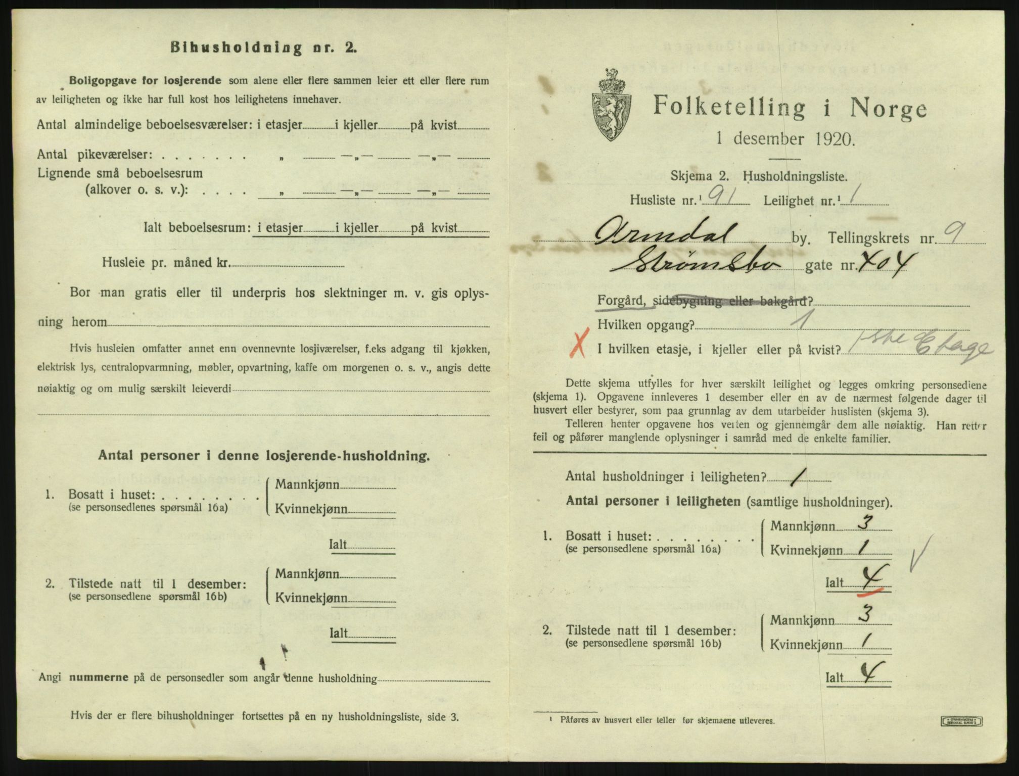 SAK, 1920 census for Arendal, 1920, p. 6056