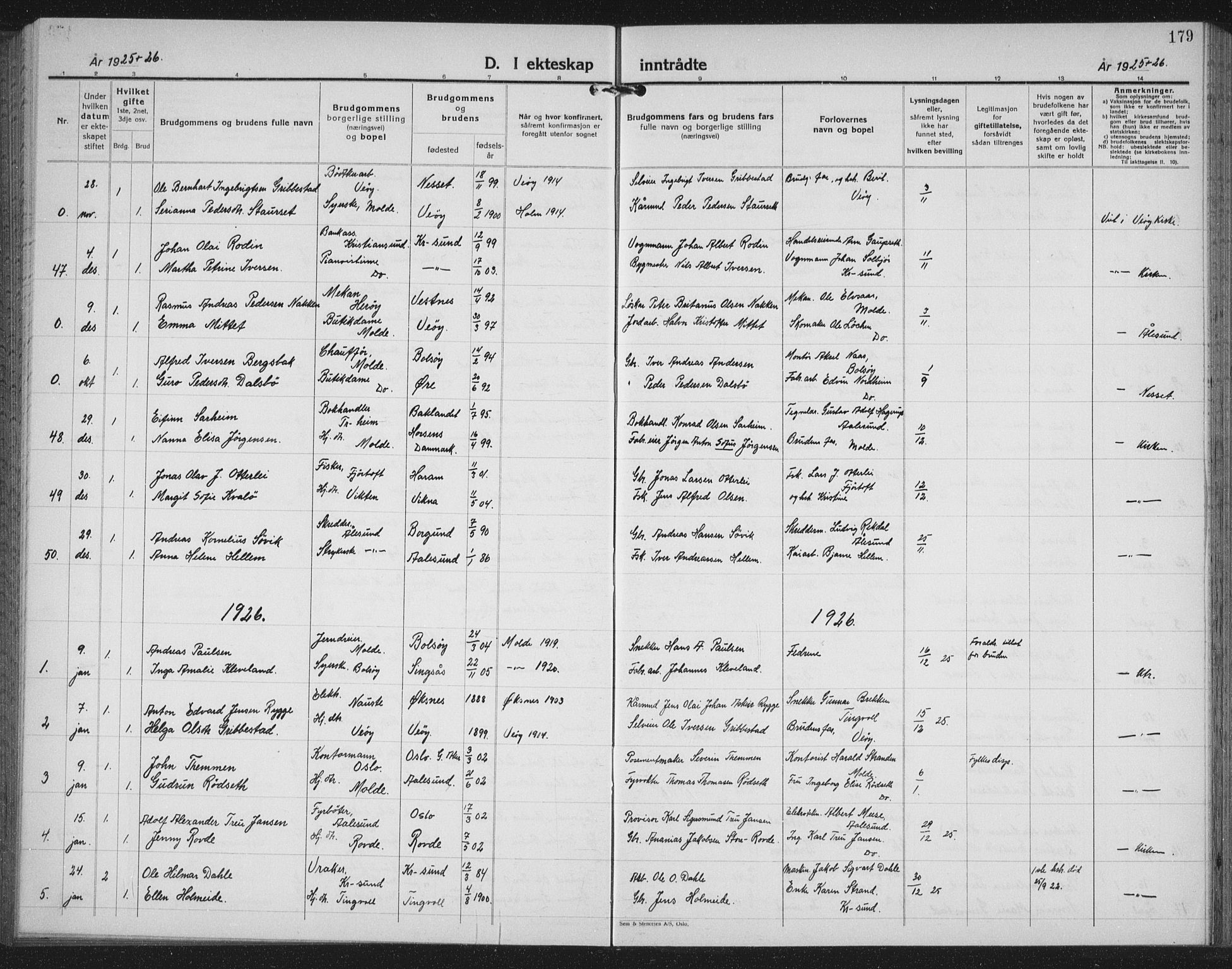 Ministerialprotokoller, klokkerbøker og fødselsregistre - Møre og Romsdal, SAT/A-1454/558/L0704: Parish register (copy) no. 558C05, 1921-1942, p. 179