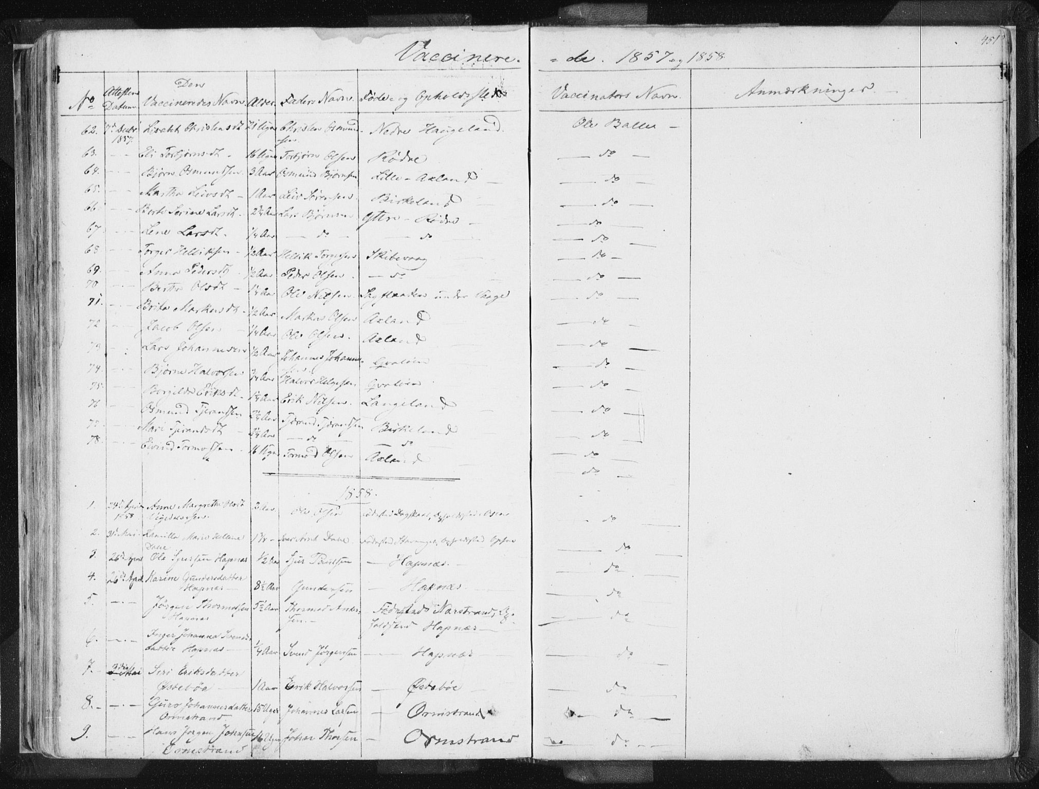 Vikedal sokneprestkontor, AV/SAST-A-101840/01/IV: Parish register (official) no. A 6.2, 1851-1867, p. 451