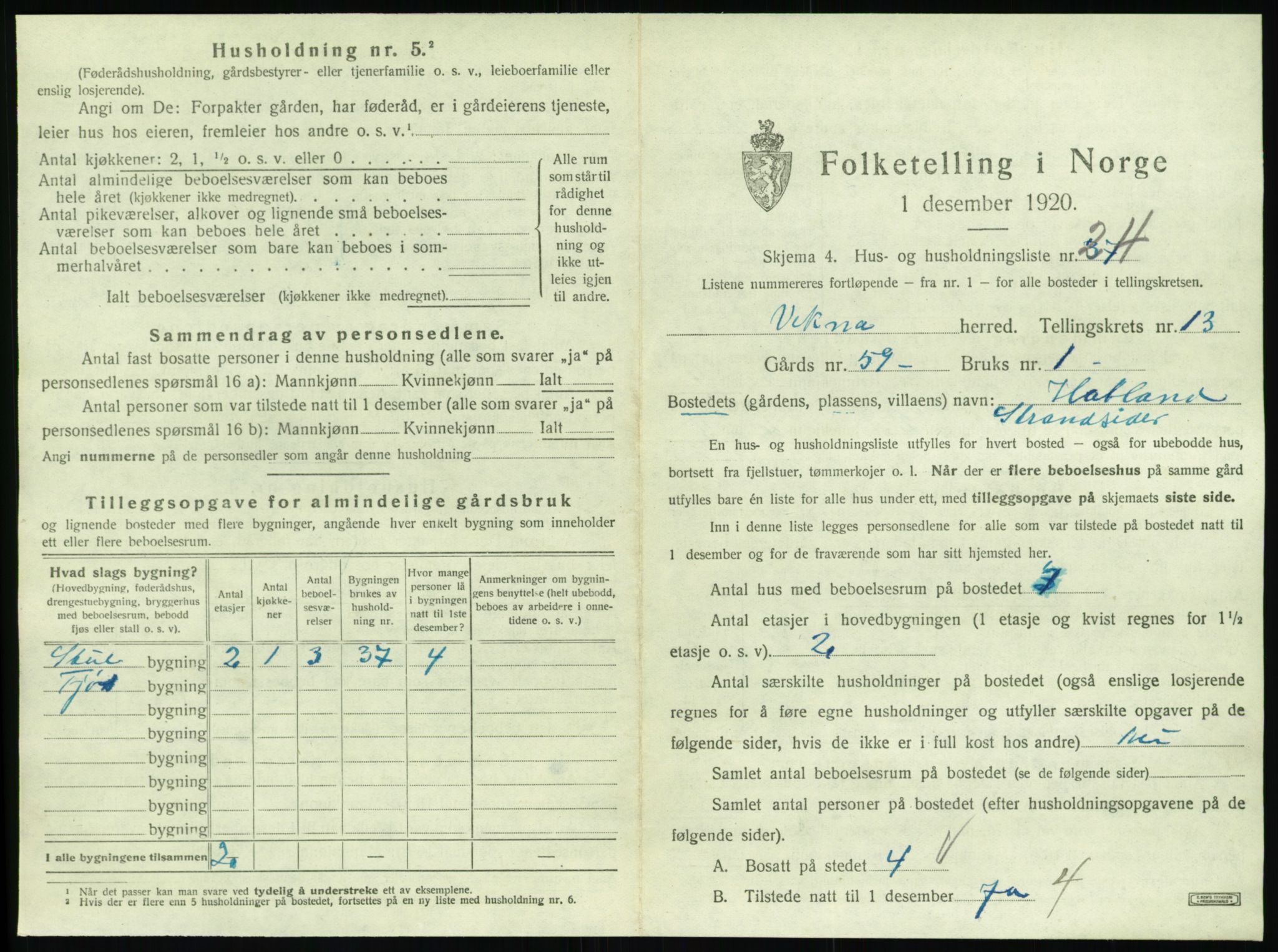 SAT, 1920 census for Vikna, 1920, p. 1139